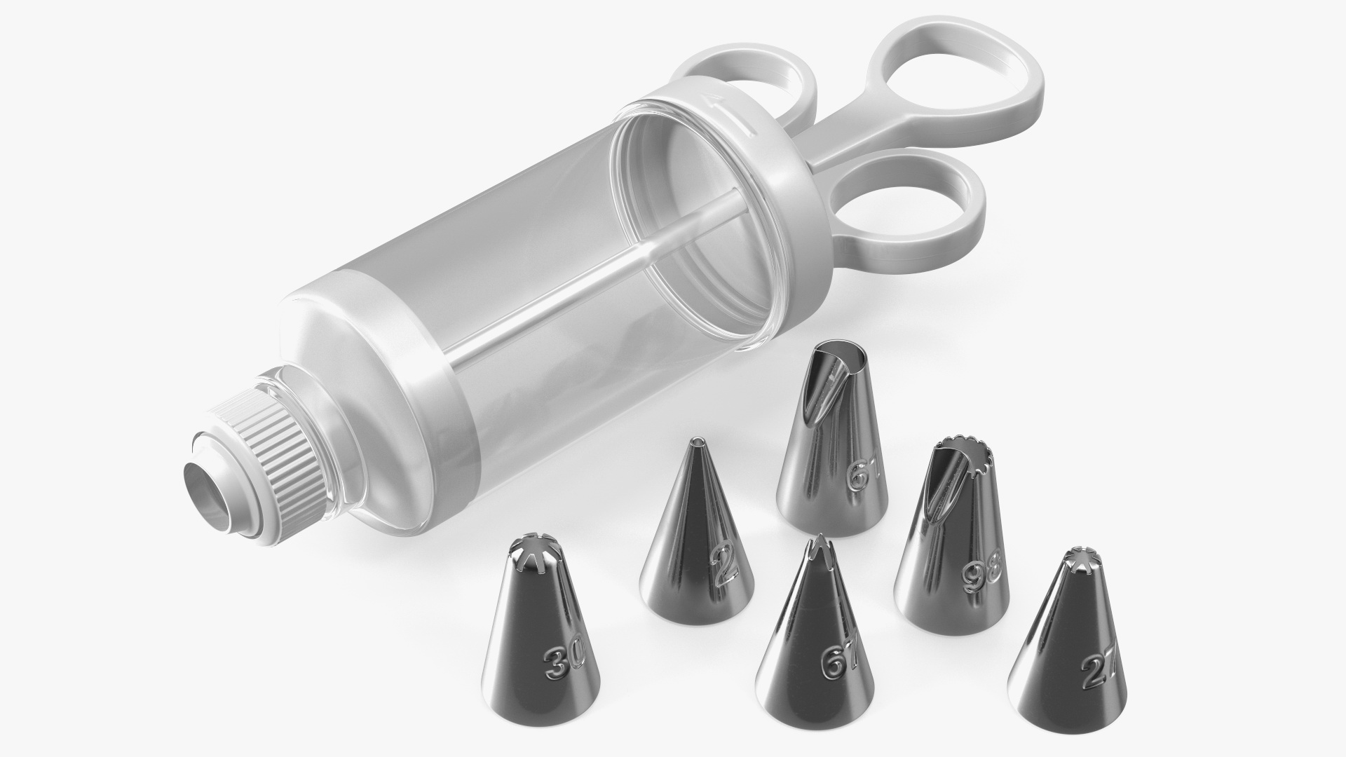 Cake Decorating Icing Syringe 6 Nozzles Empty Set 3D model