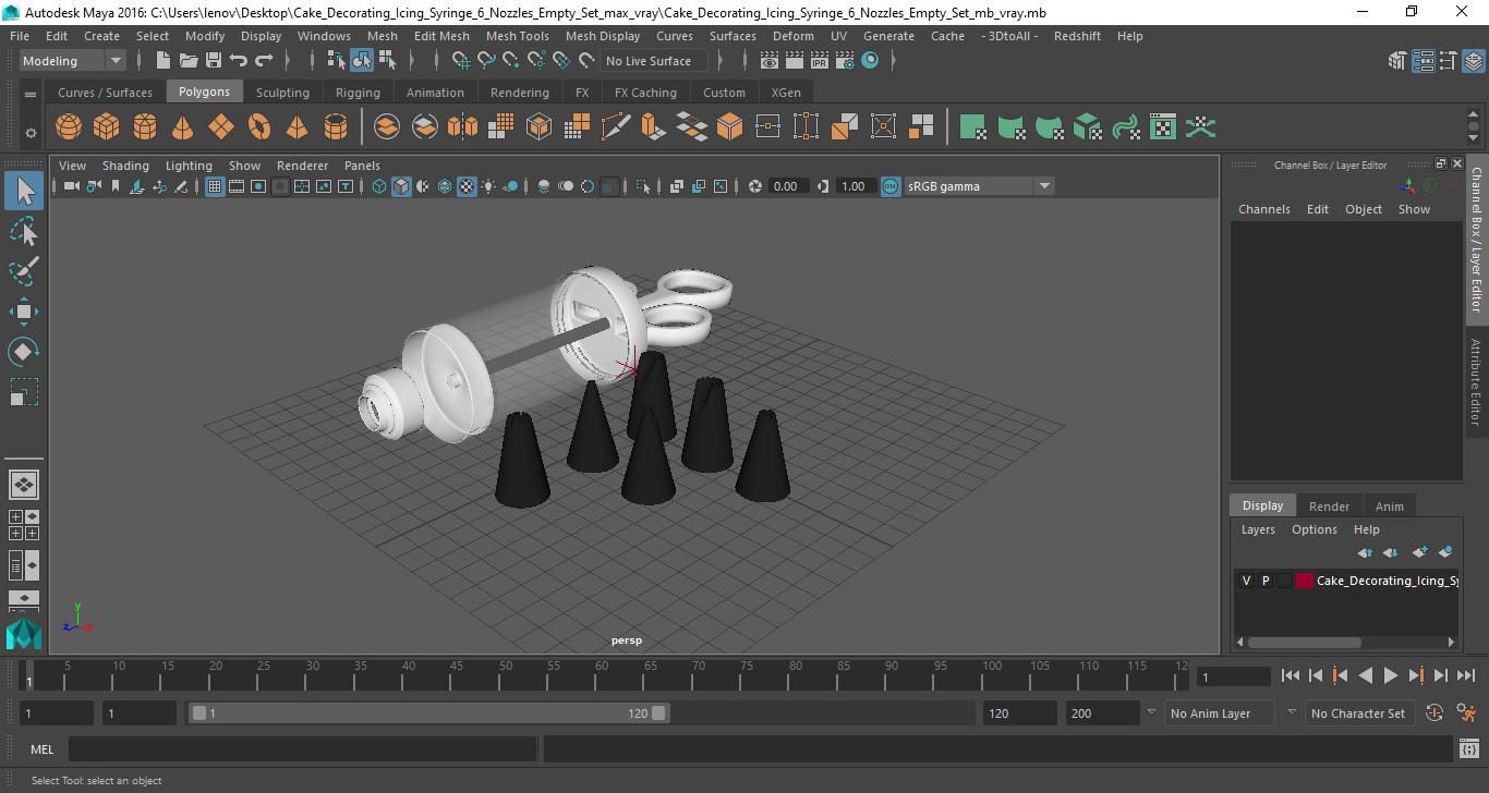 Cake Decorating Icing Syringe 6 Nozzles Empty Set 3D model