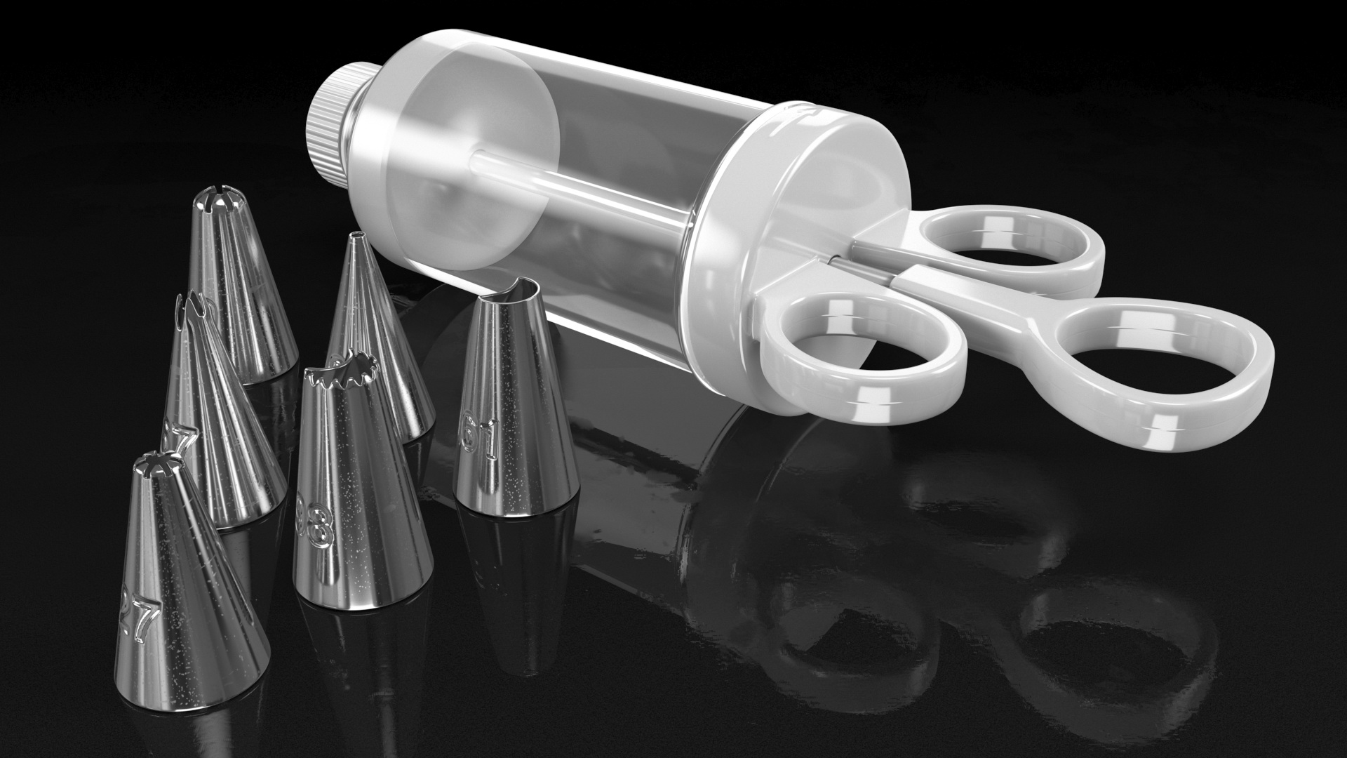 Cake Decorating Icing Syringe 6 Nozzles Empty Set 3D model