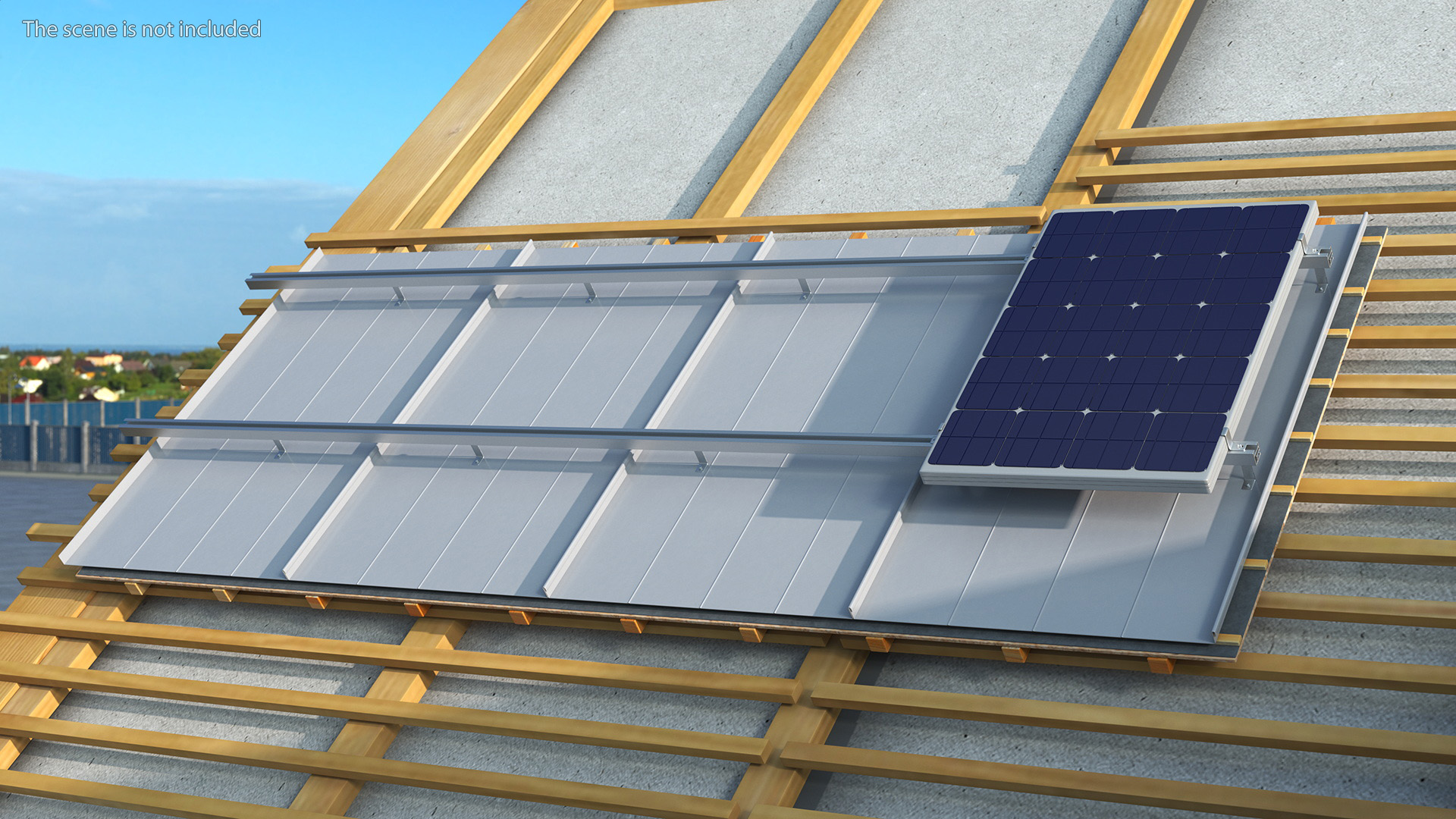 3D model Standing Seam Roof with Solar Panel
