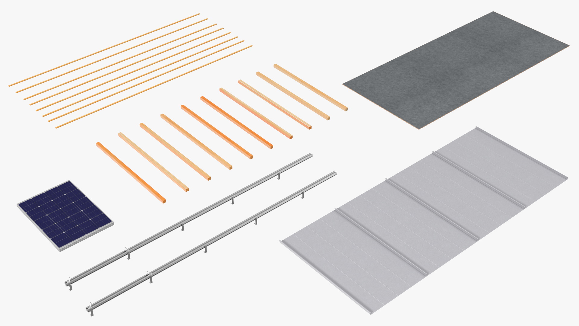 3D model Standing Seam Roof with Solar Panel