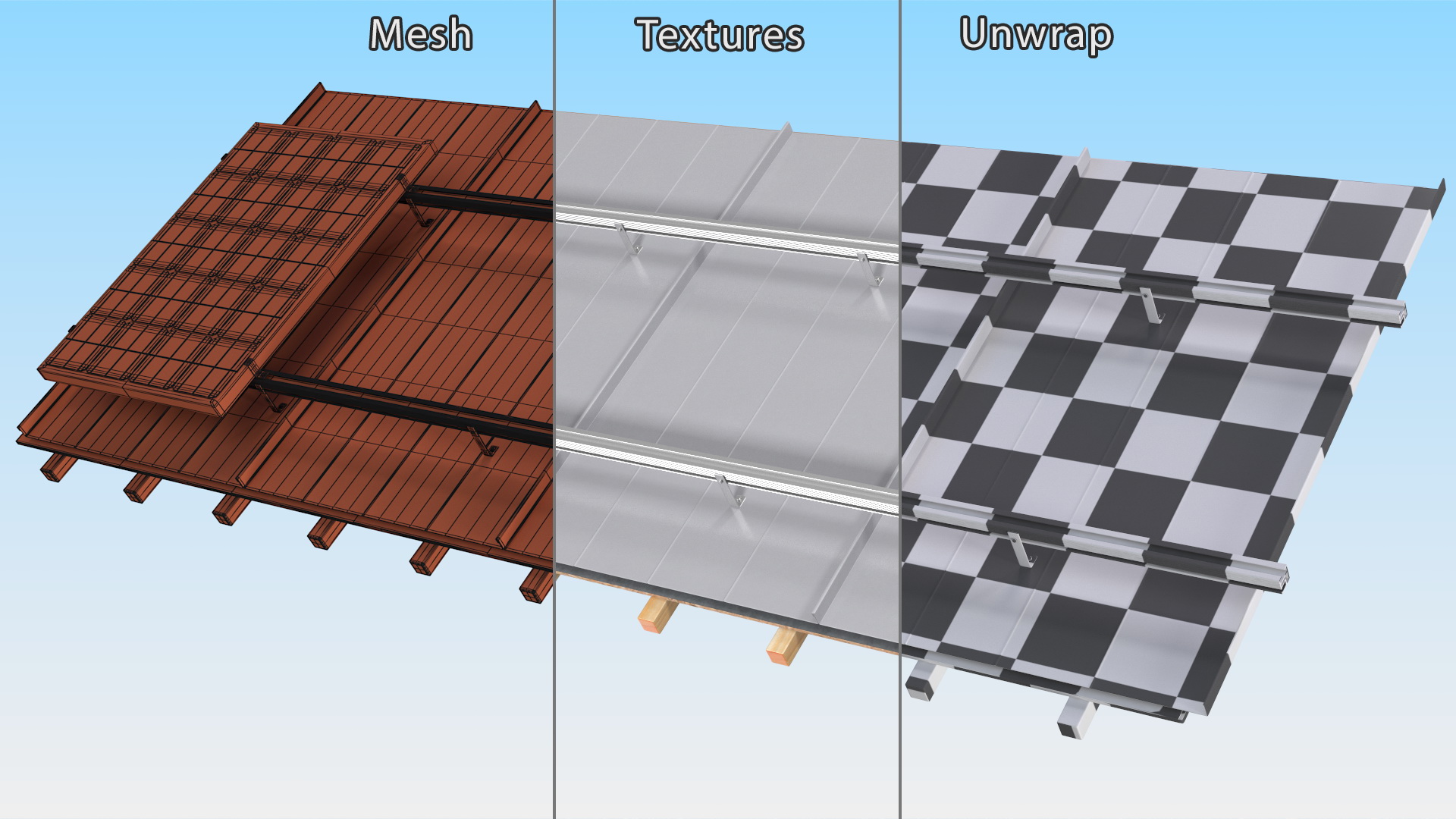 3D model Standing Seam Roof with Solar Panel