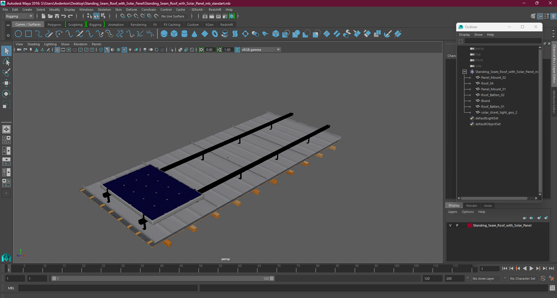 3D model Standing Seam Roof with Solar Panel