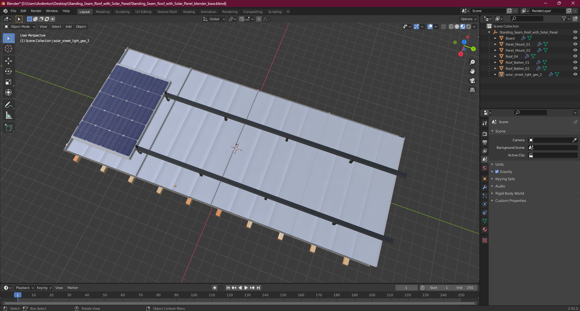 3D model Standing Seam Roof with Solar Panel