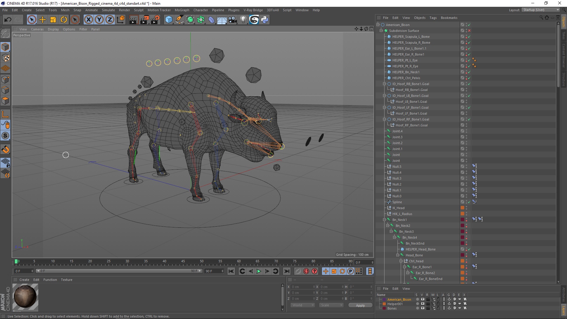 3D model American Bison Rigged for Cinema 4D