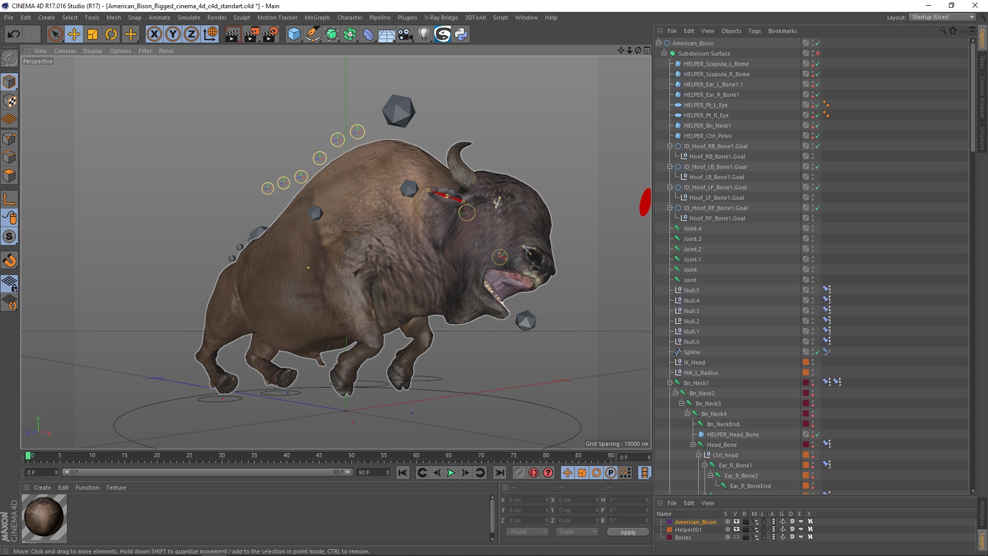 3D model American Bison Rigged for Cinema 4D