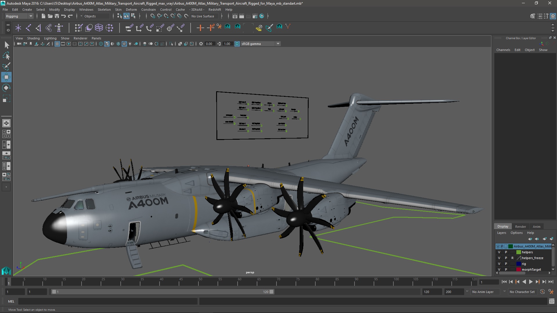 Airbus A400M Atlas Military Transport Aircraft Rigged for Maya 3D