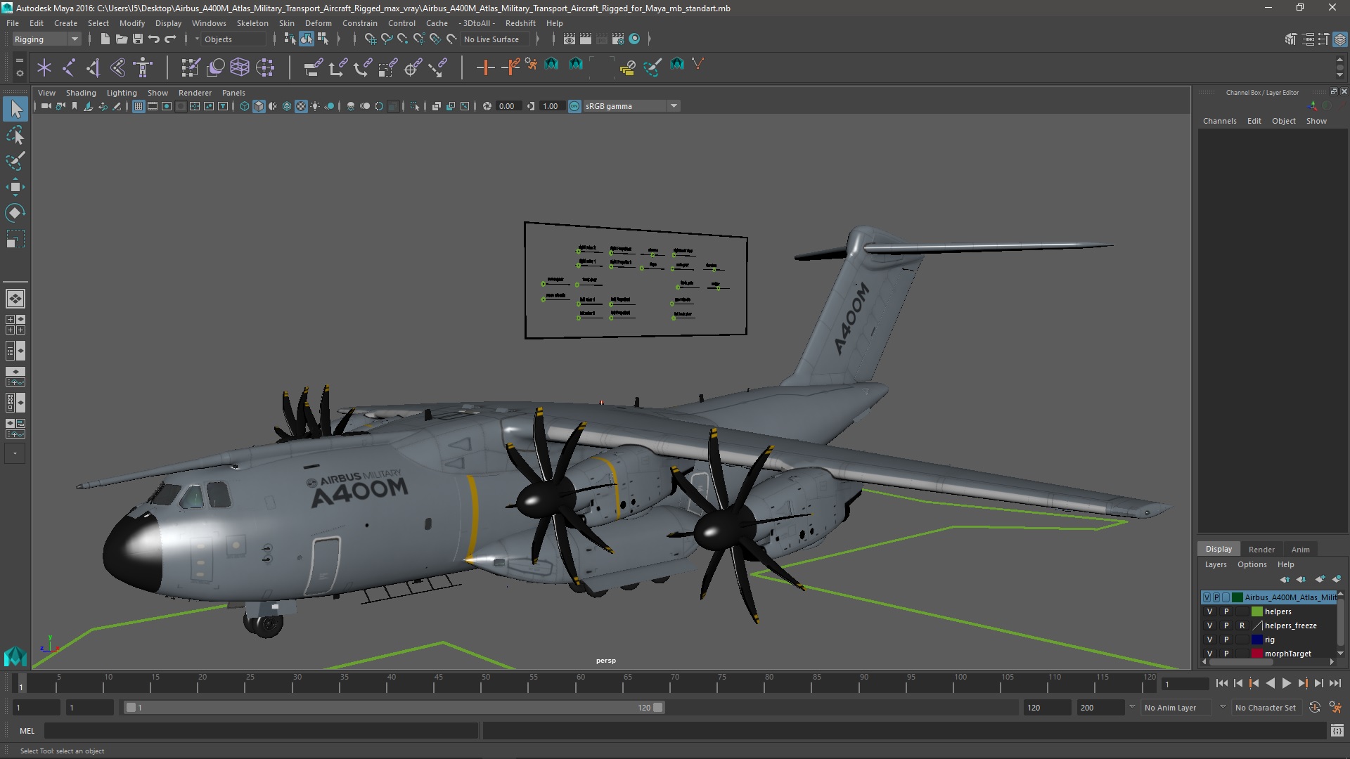 Airbus A400M Atlas Military Transport Aircraft Rigged for Maya 3D