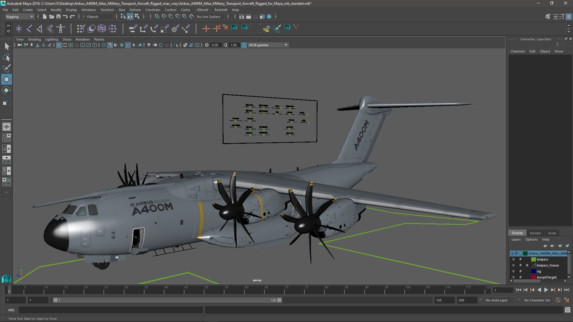 Airbus A400M Atlas Military Transport Aircraft Rigged for Maya 3D