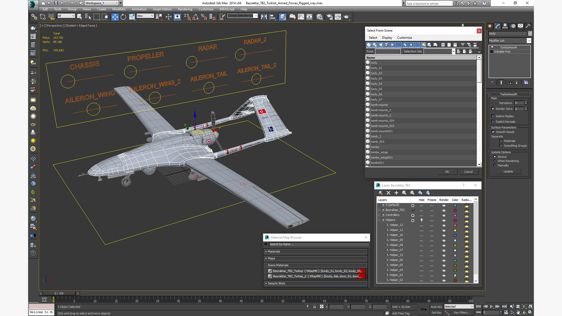 3D Bayraktar TB2 Turkish Armed Forces Rigged