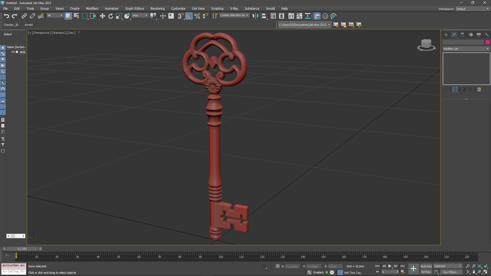 Antique Ornate Skeleton Key Silver for 3D Print 3D