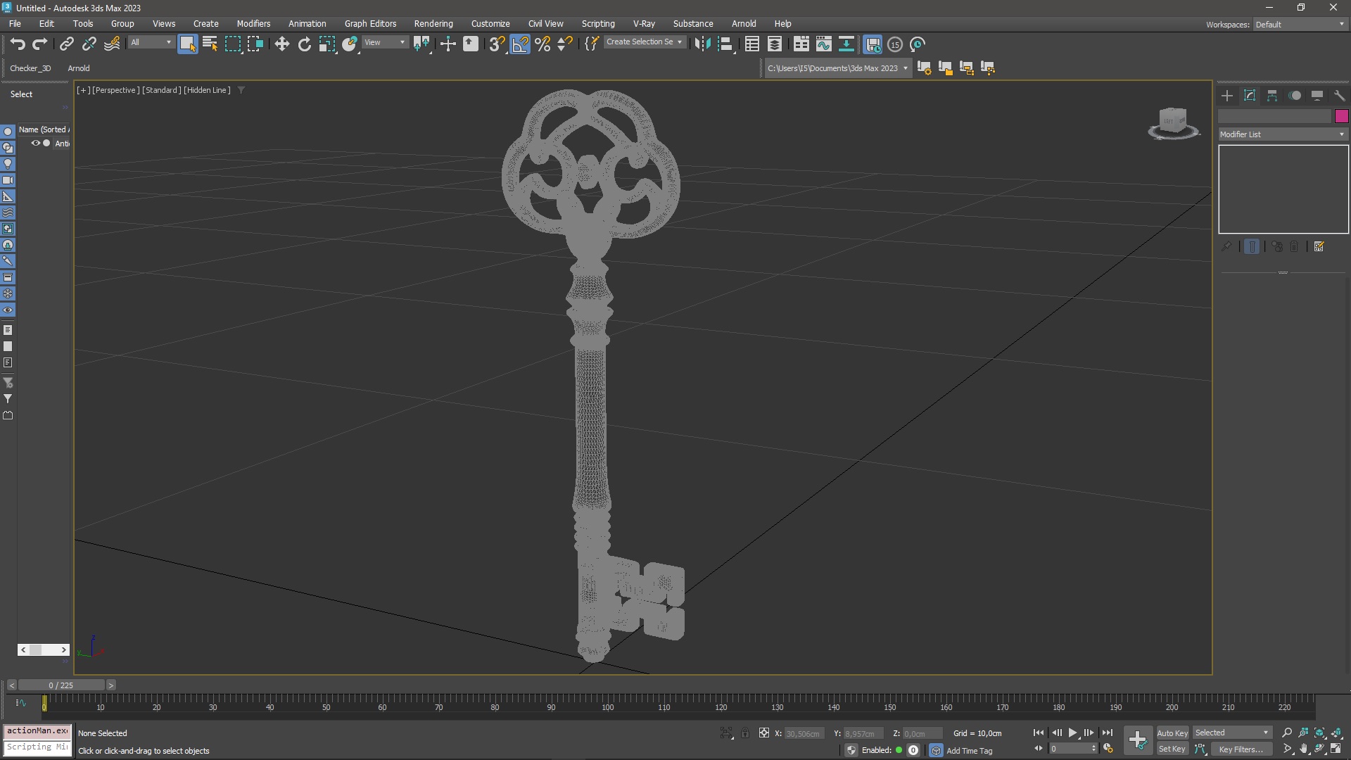 Antique Ornate Skeleton Key Silver for 3D Print 3D