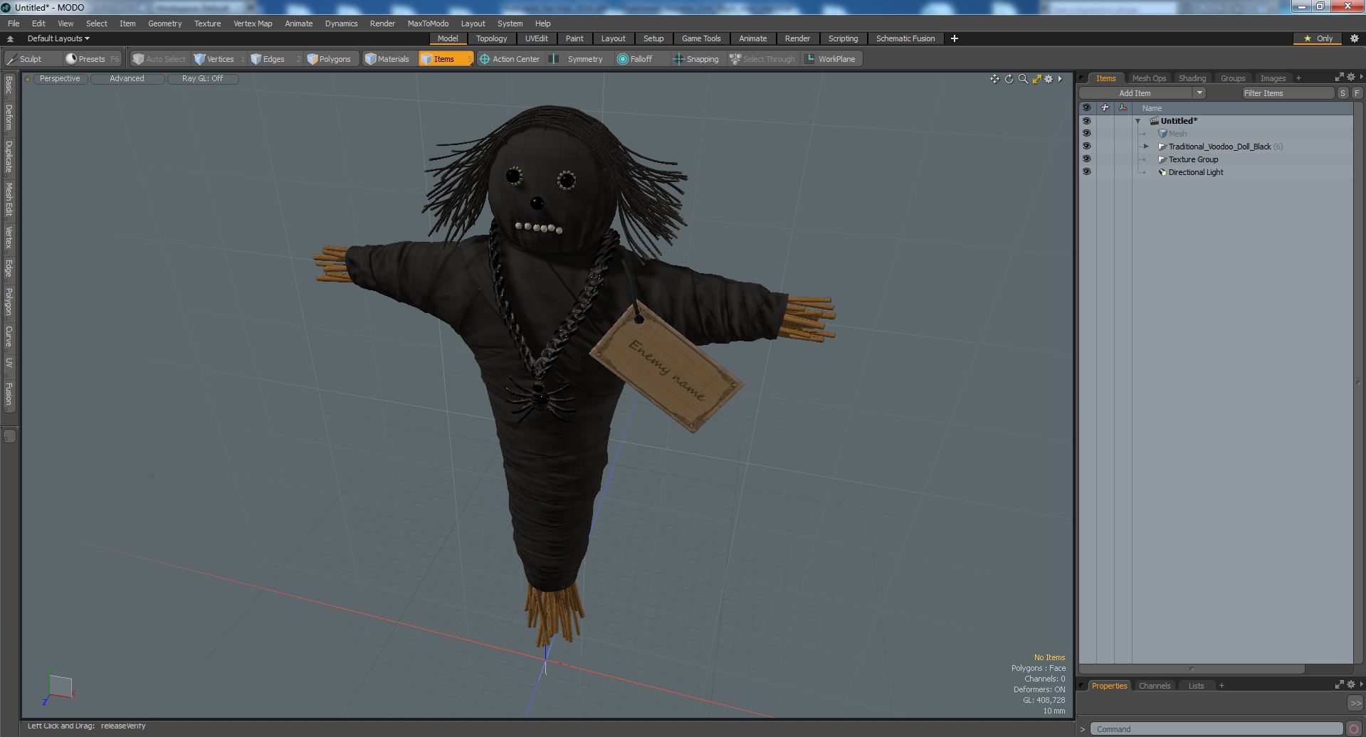 Traditional Voodoo Doll Black 3D model