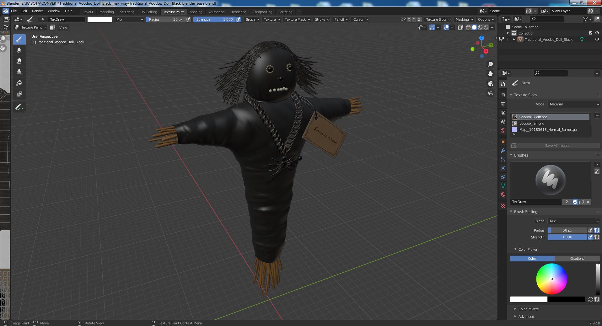 Traditional Voodoo Doll Black 3D model