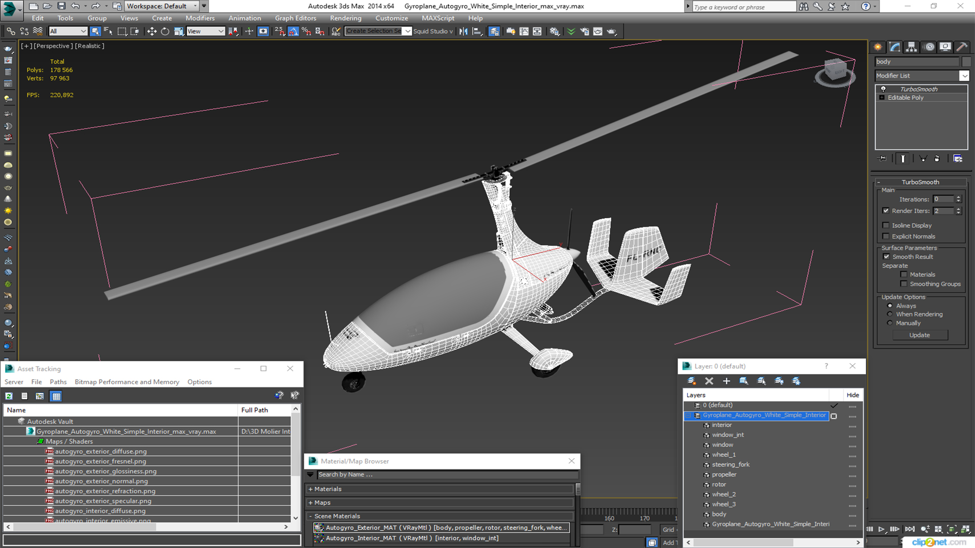 3D model Gyroplane Autogyro White Simple Interior