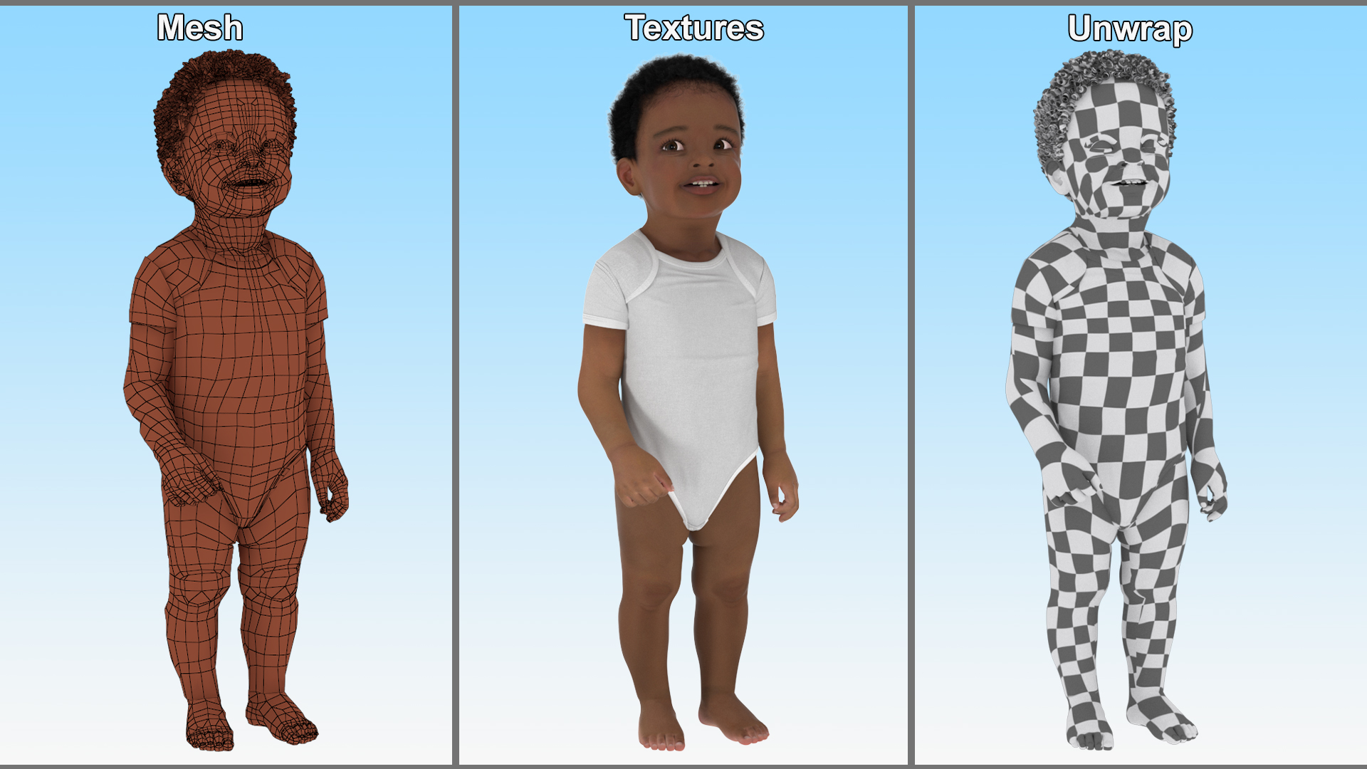 Black Toddler Boy Light Skin in Bodysuit Standing 3D model