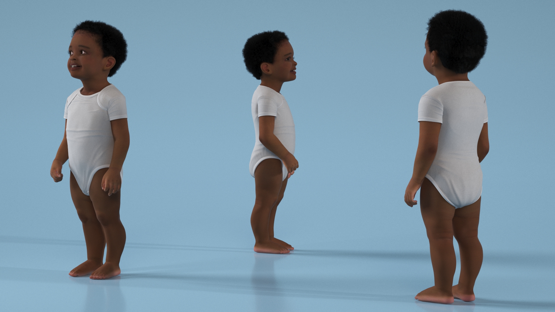 Black Toddler Boy Light Skin in Bodysuit Standing 3D model