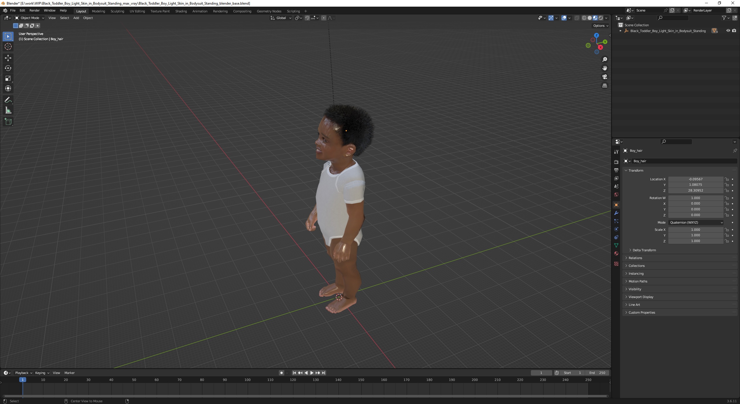 Black Toddler Boy Light Skin in Bodysuit Standing 3D model