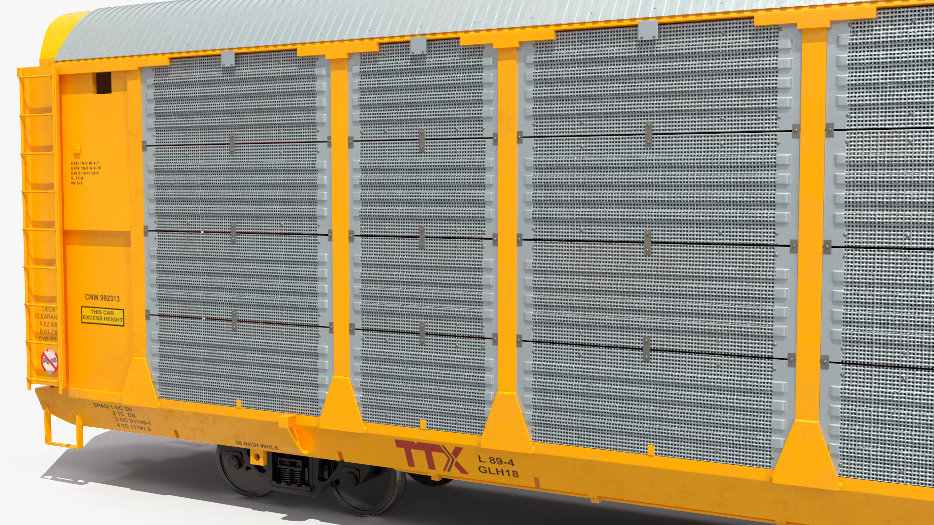 Union Pacific Tri Level Auto Rack Freight Car Yellow 3D