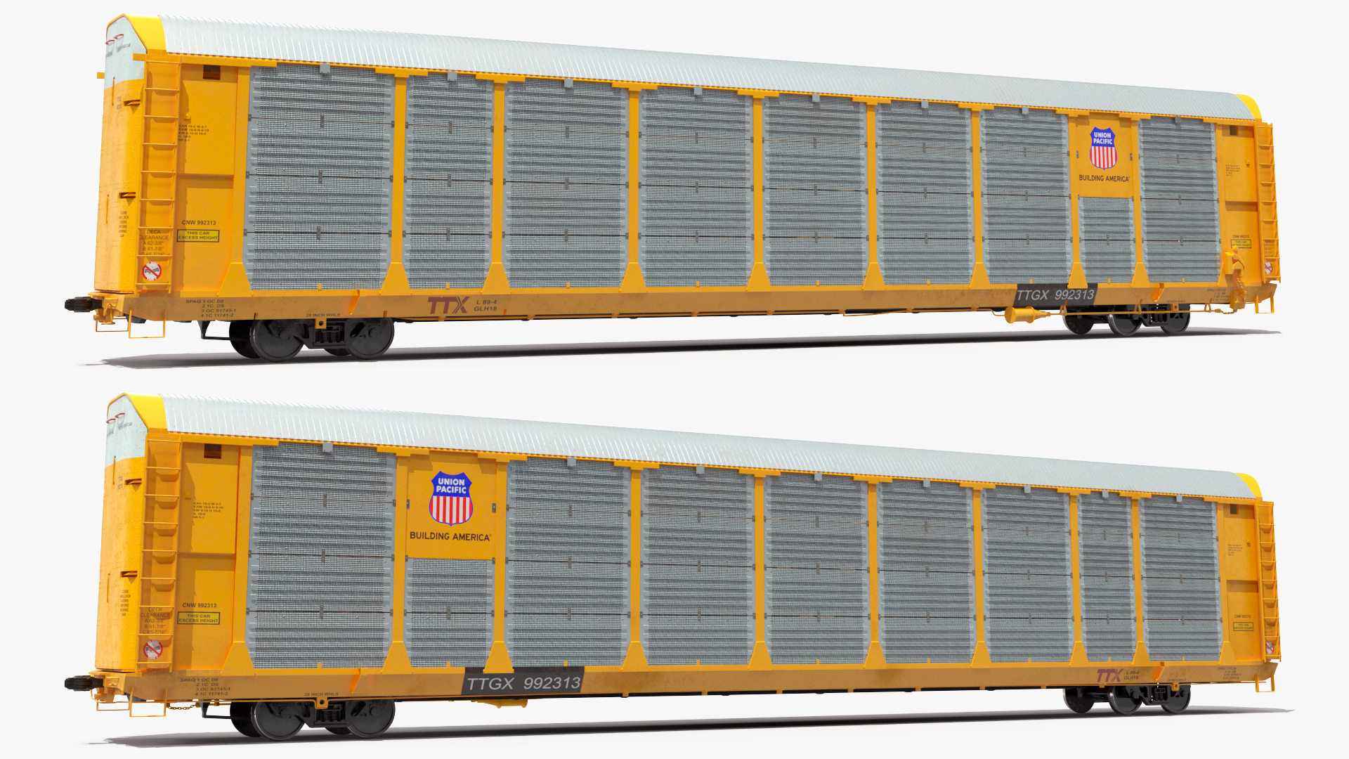 Union Pacific Tri Level Auto Rack Freight Car Yellow 3D