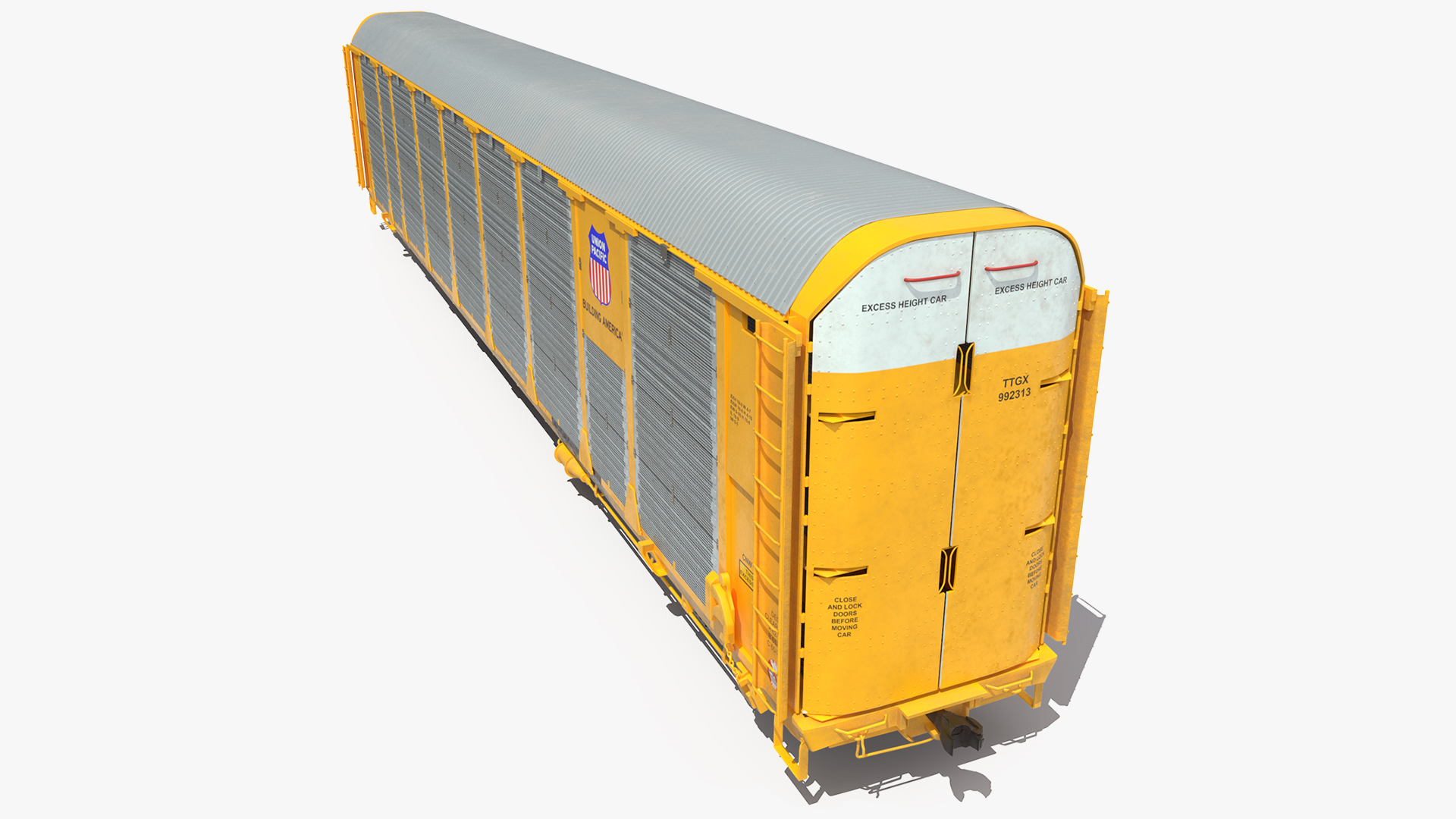 Union Pacific Tri Level Auto Rack Freight Car Yellow 3D