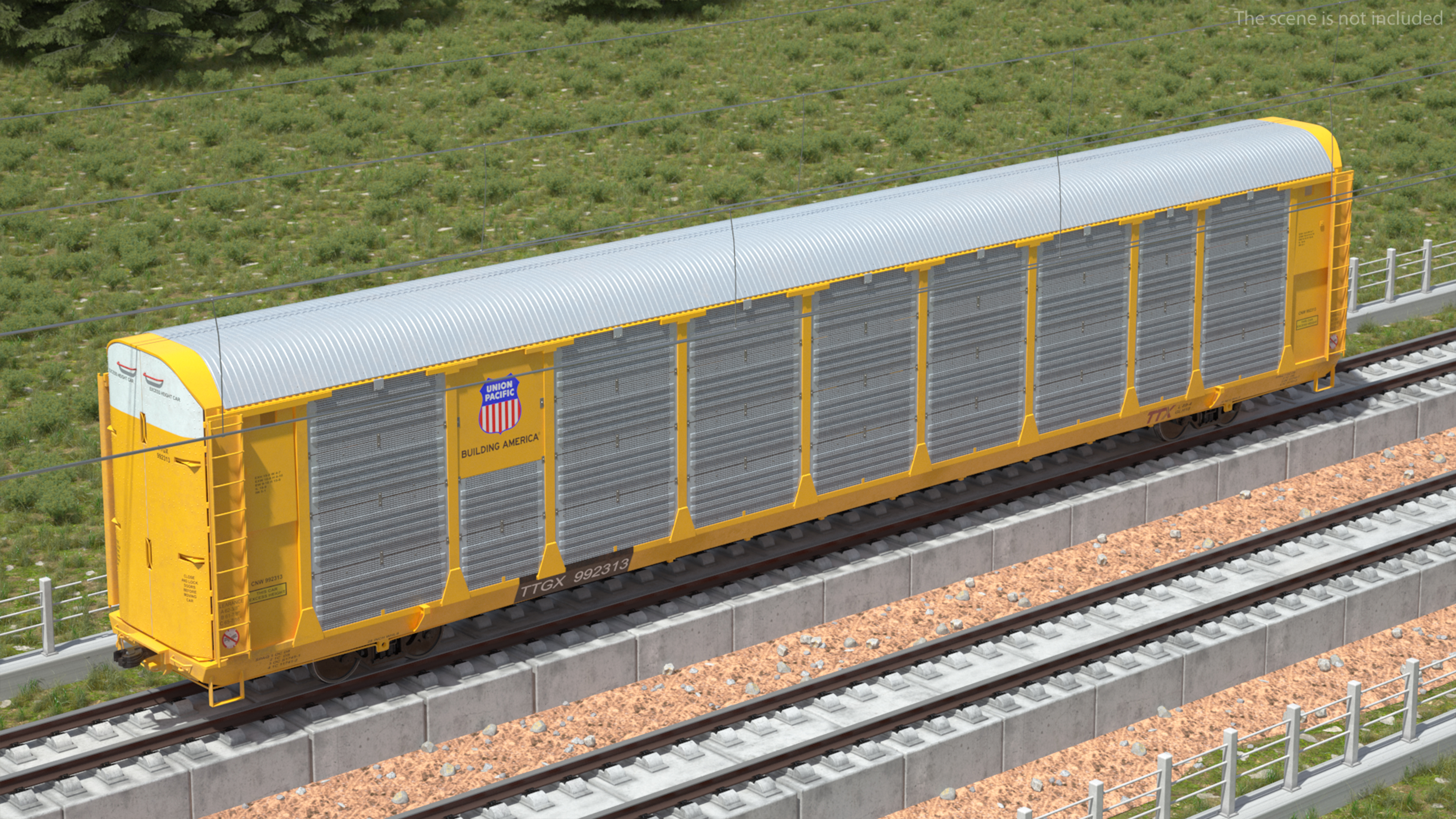 Union Pacific Tri Level Auto Rack Freight Car Yellow 3D