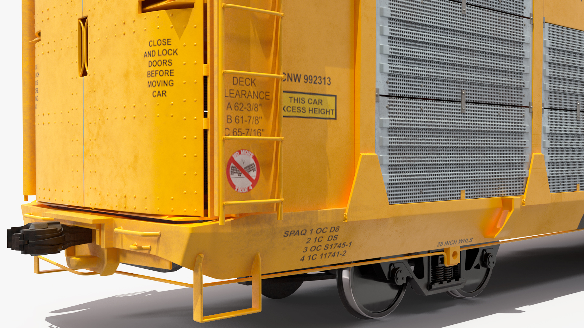 Union Pacific Tri Level Auto Rack Freight Car Yellow 3D
