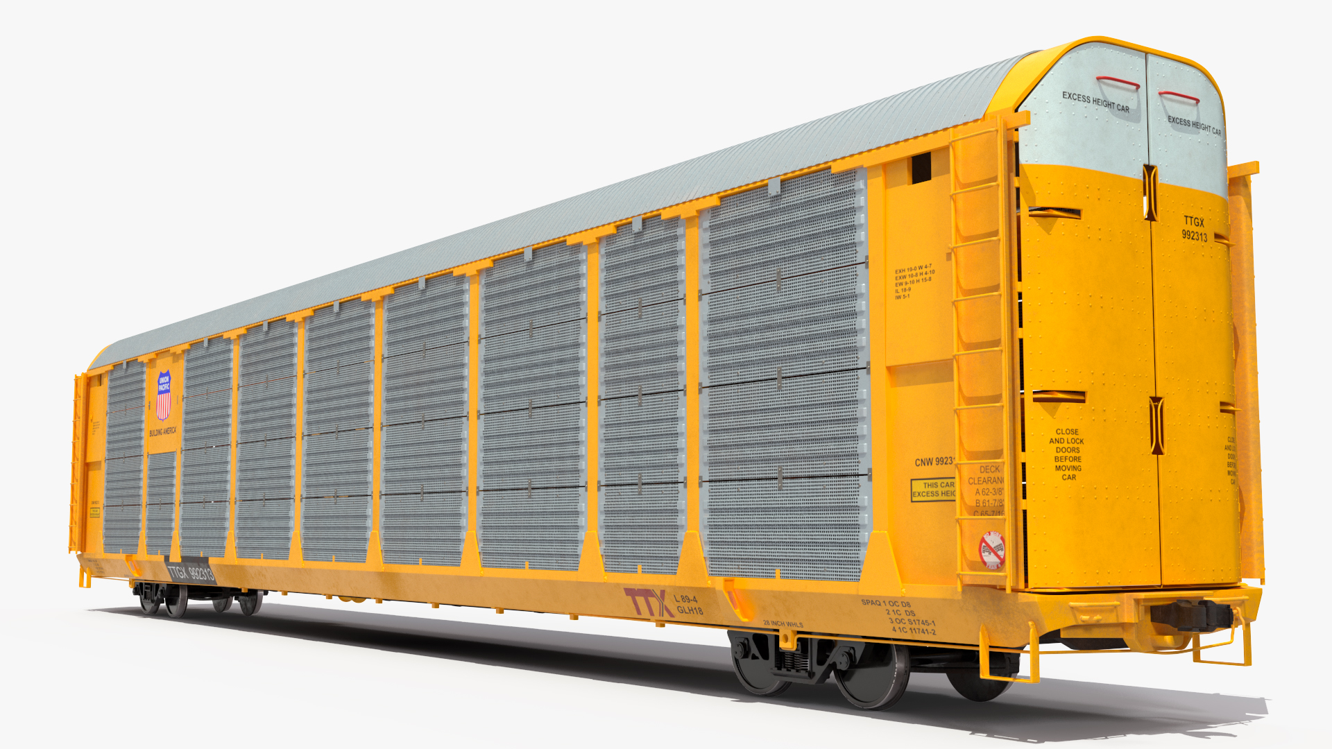 Union Pacific Tri Level Auto Rack Freight Car Yellow 3D