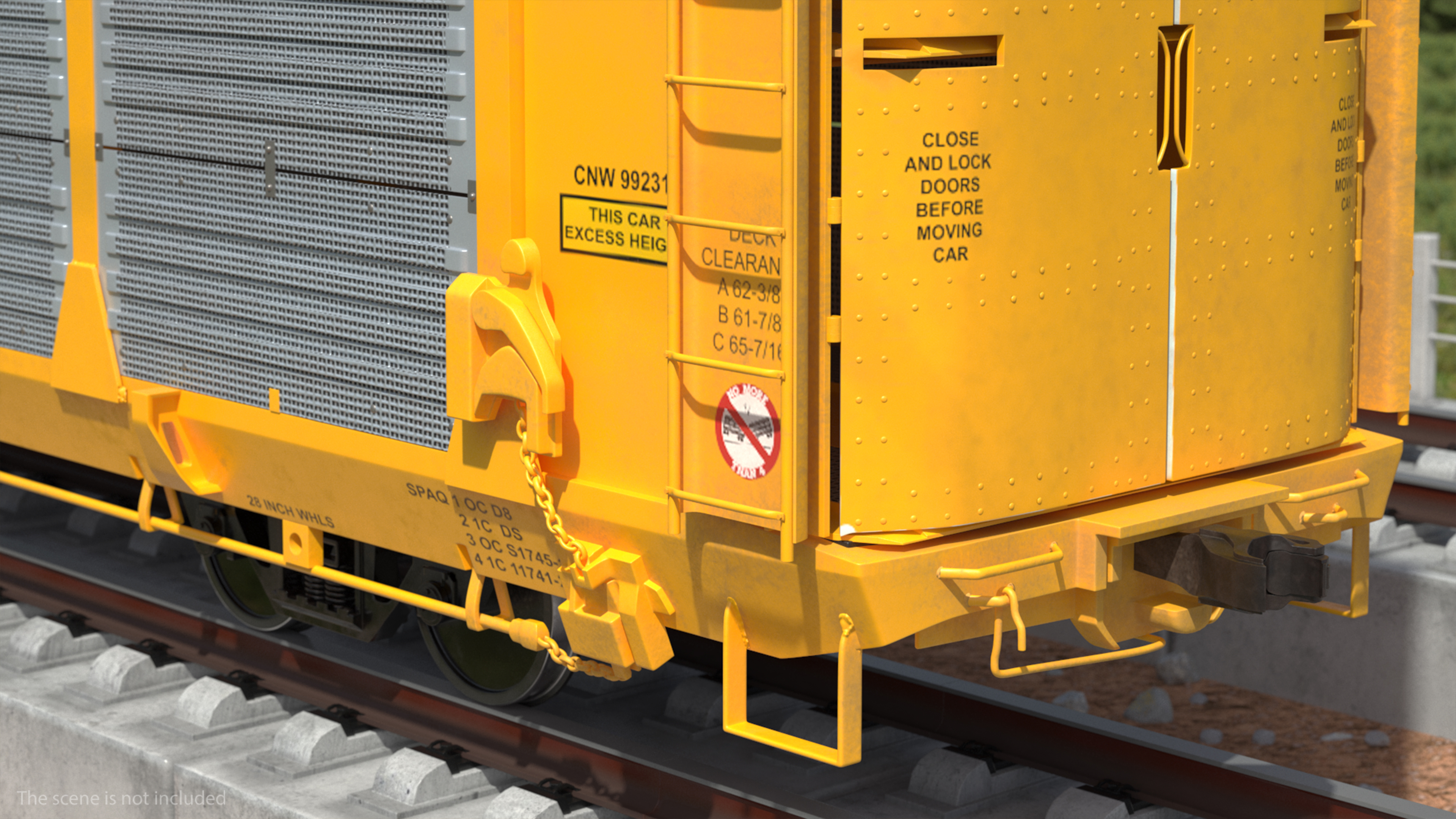 Union Pacific Tri Level Auto Rack Freight Car Yellow 3D