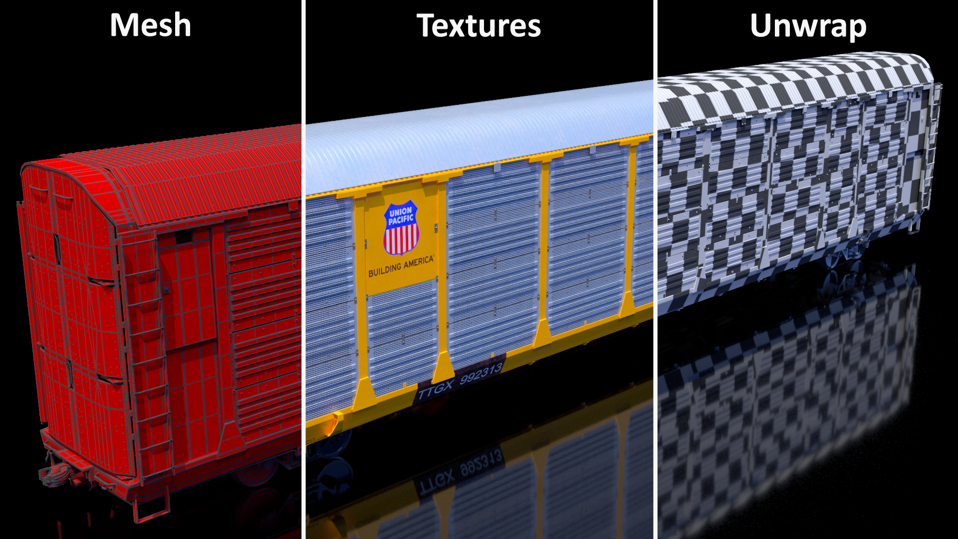 Union Pacific Tri Level Auto Rack Freight Car Yellow 3D