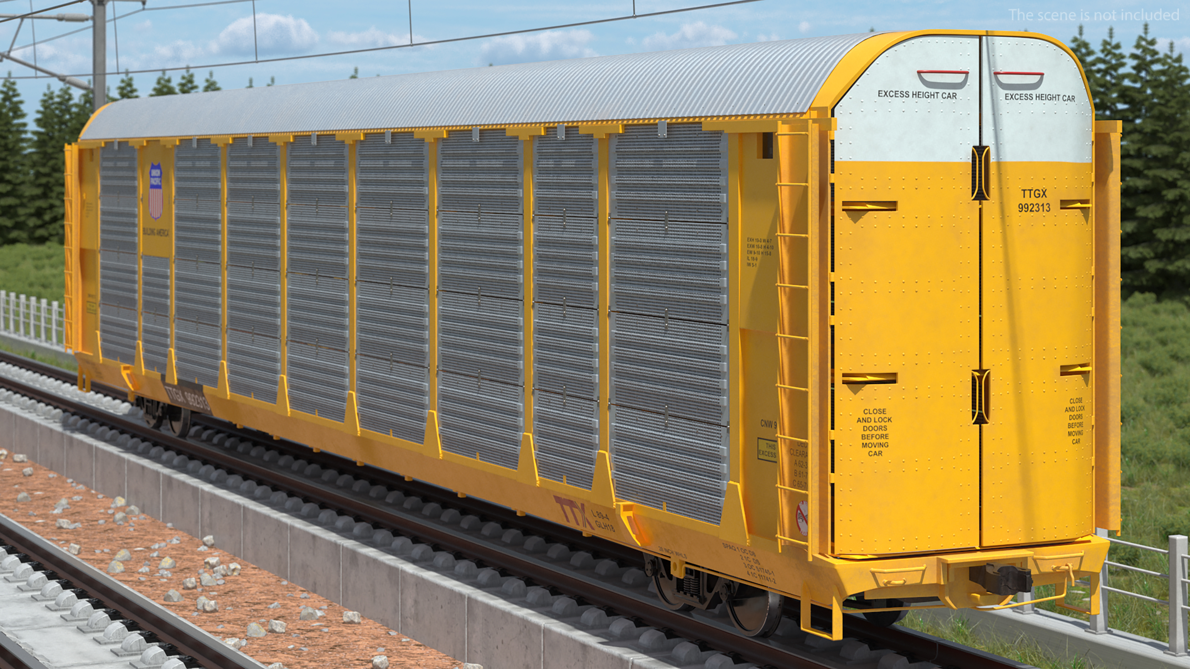 Union Pacific Tri Level Auto Rack Freight Car Yellow 3D