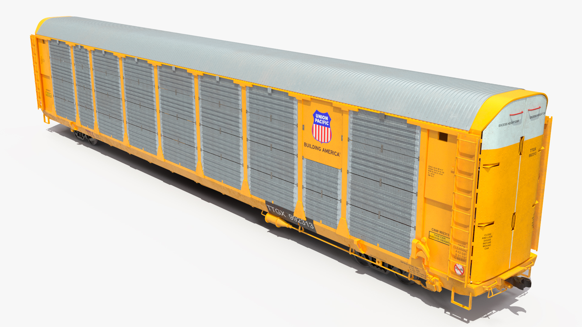Union Pacific Tri Level Auto Rack Freight Car Yellow 3D
