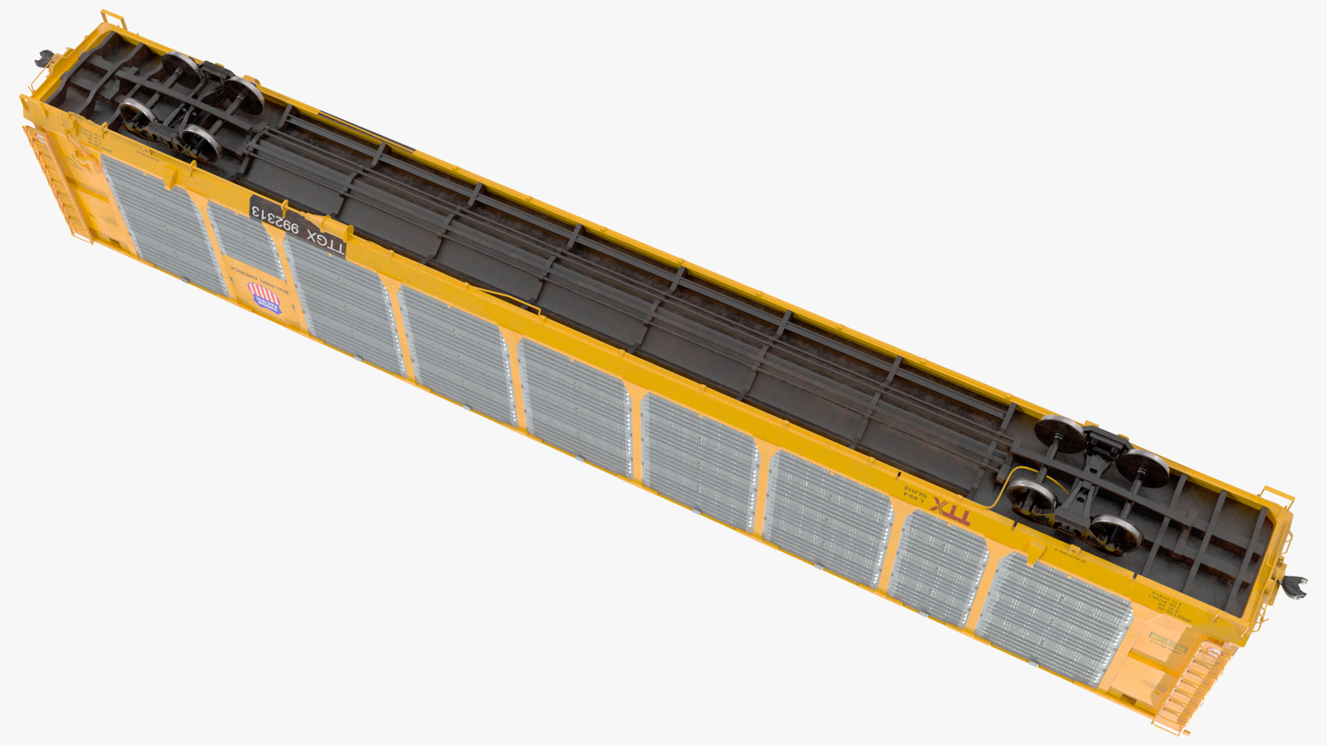 Union Pacific Tri Level Auto Rack Freight Car Yellow 3D