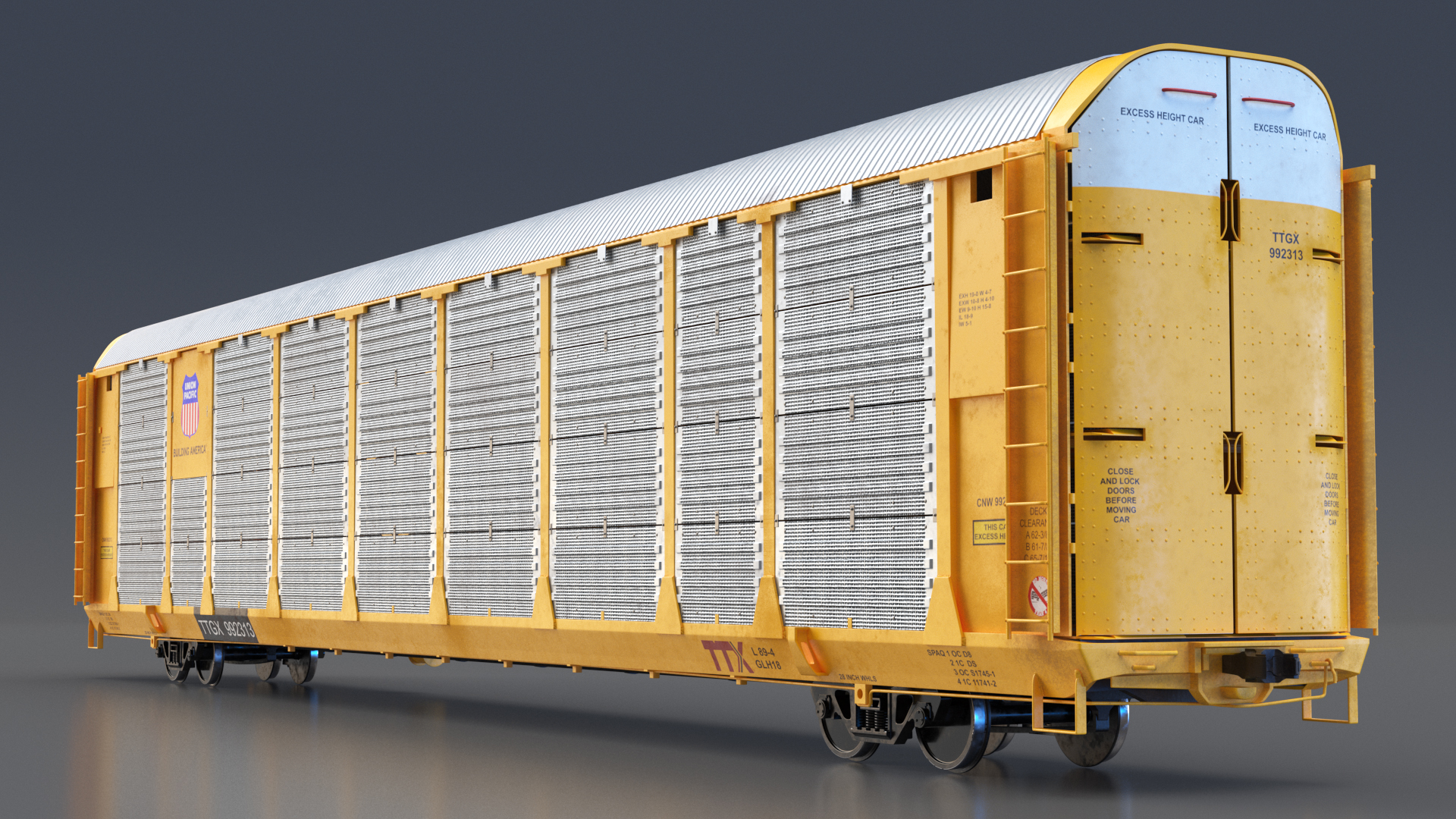 Union Pacific Tri Level Auto Rack Freight Car Yellow 3D