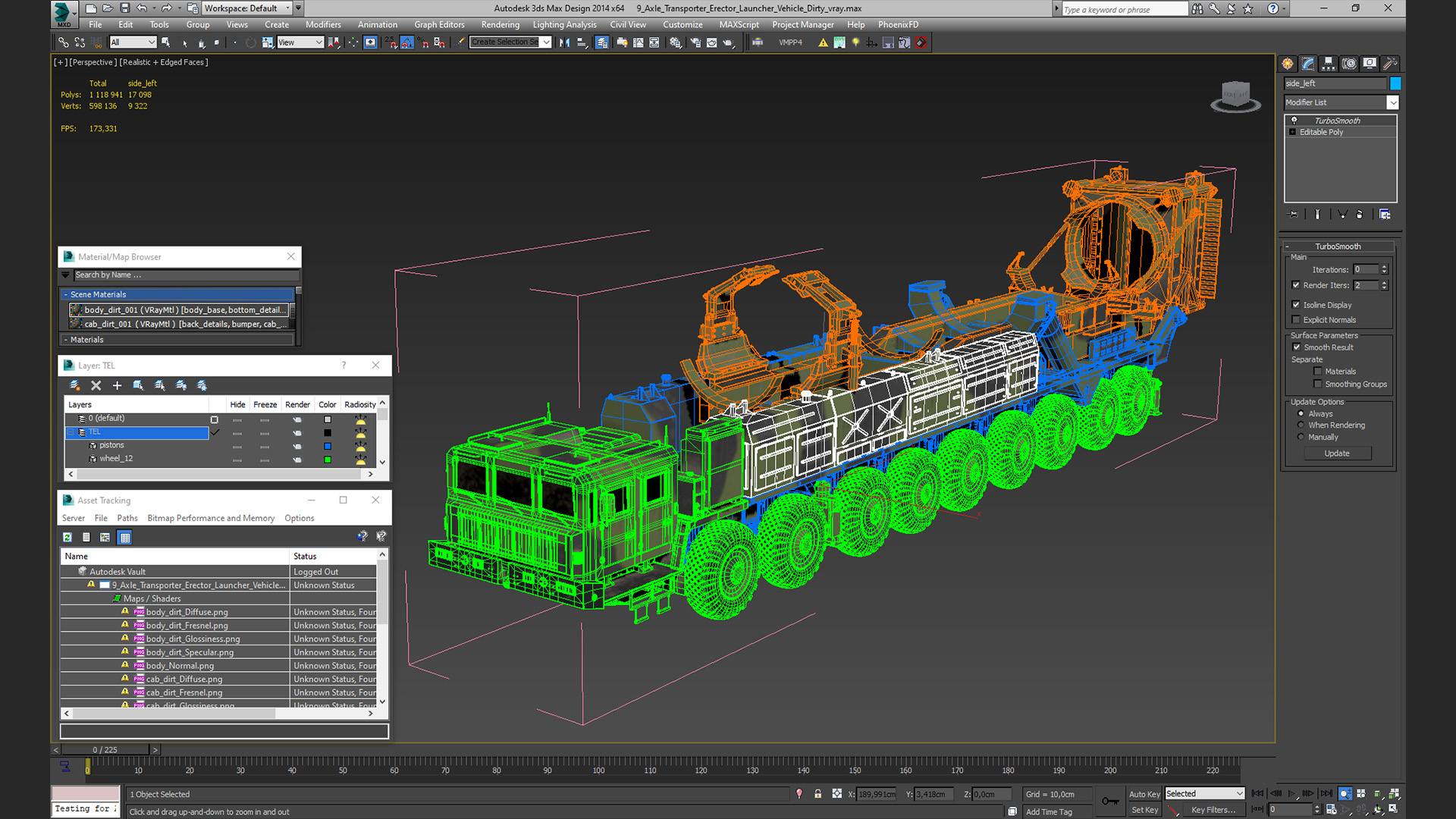 9 Axle Transporter Erector Launcher Vehicle Dirty 3D model