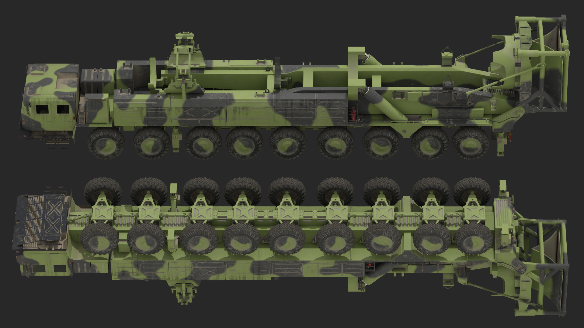 9 Axle Transporter Erector Launcher Vehicle Dirty 3D model