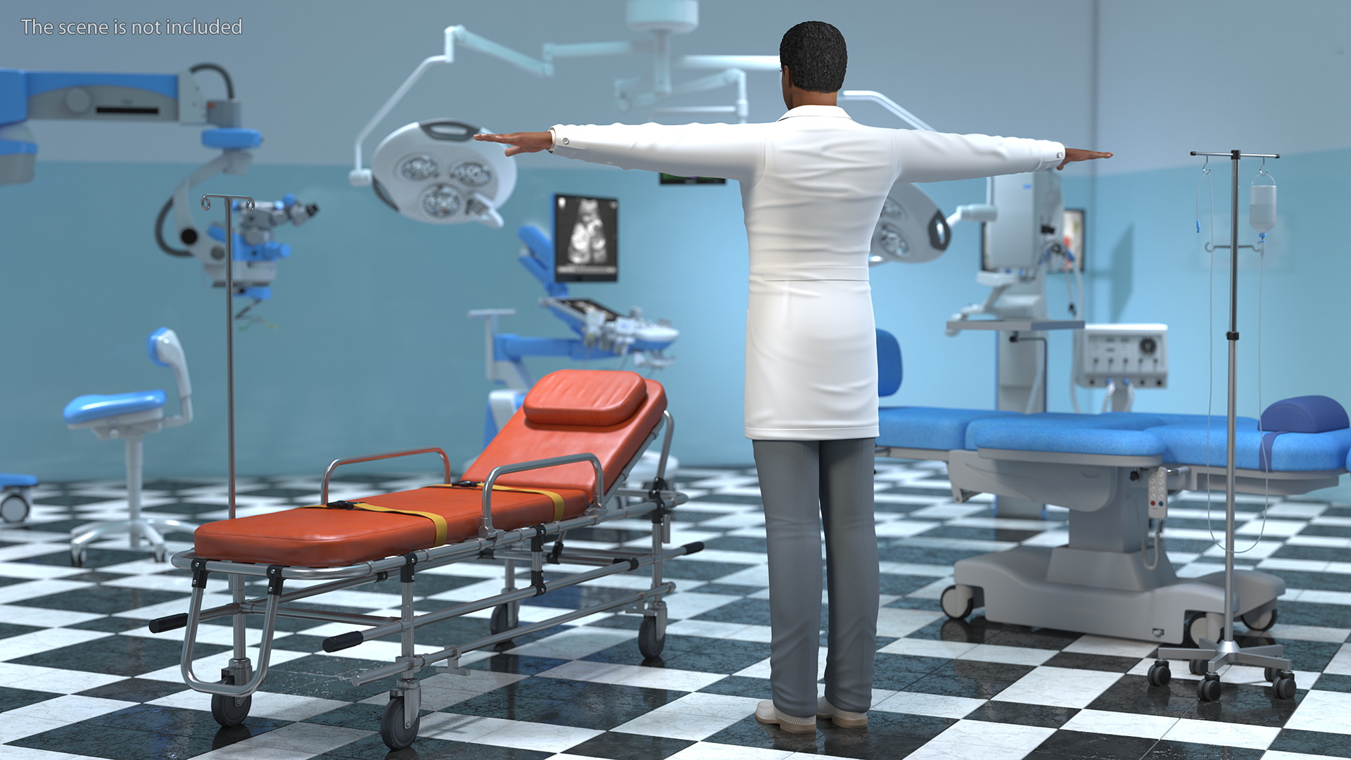 3D model Light Skin Black Male Doctor T Pose