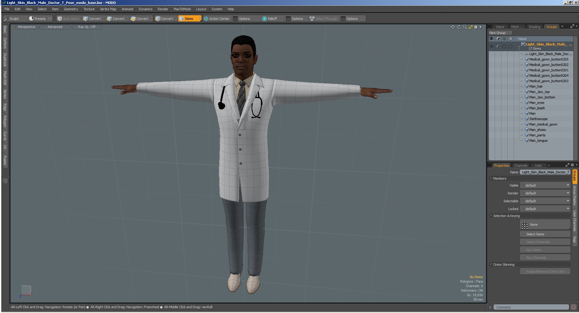 3D model Light Skin Black Male Doctor T Pose
