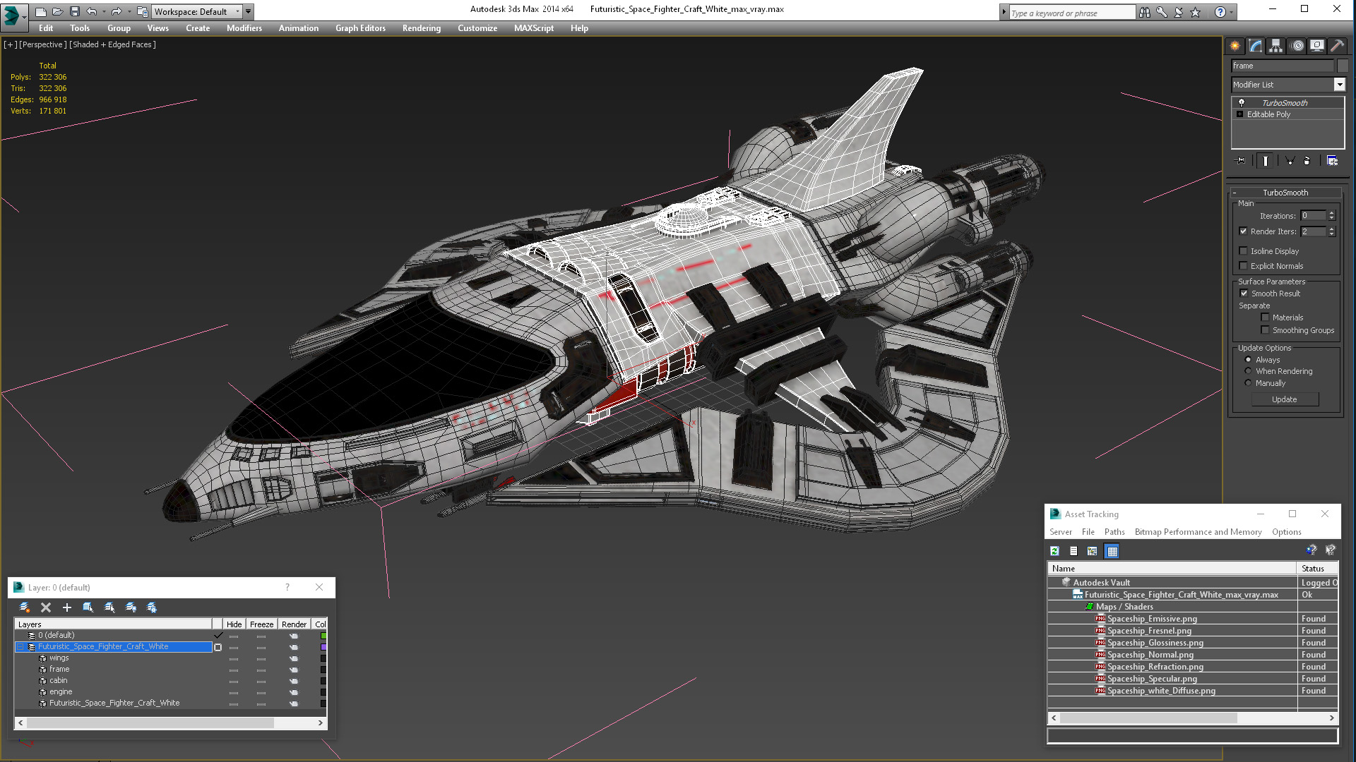 3D Futuristic Space Fighter Craft White