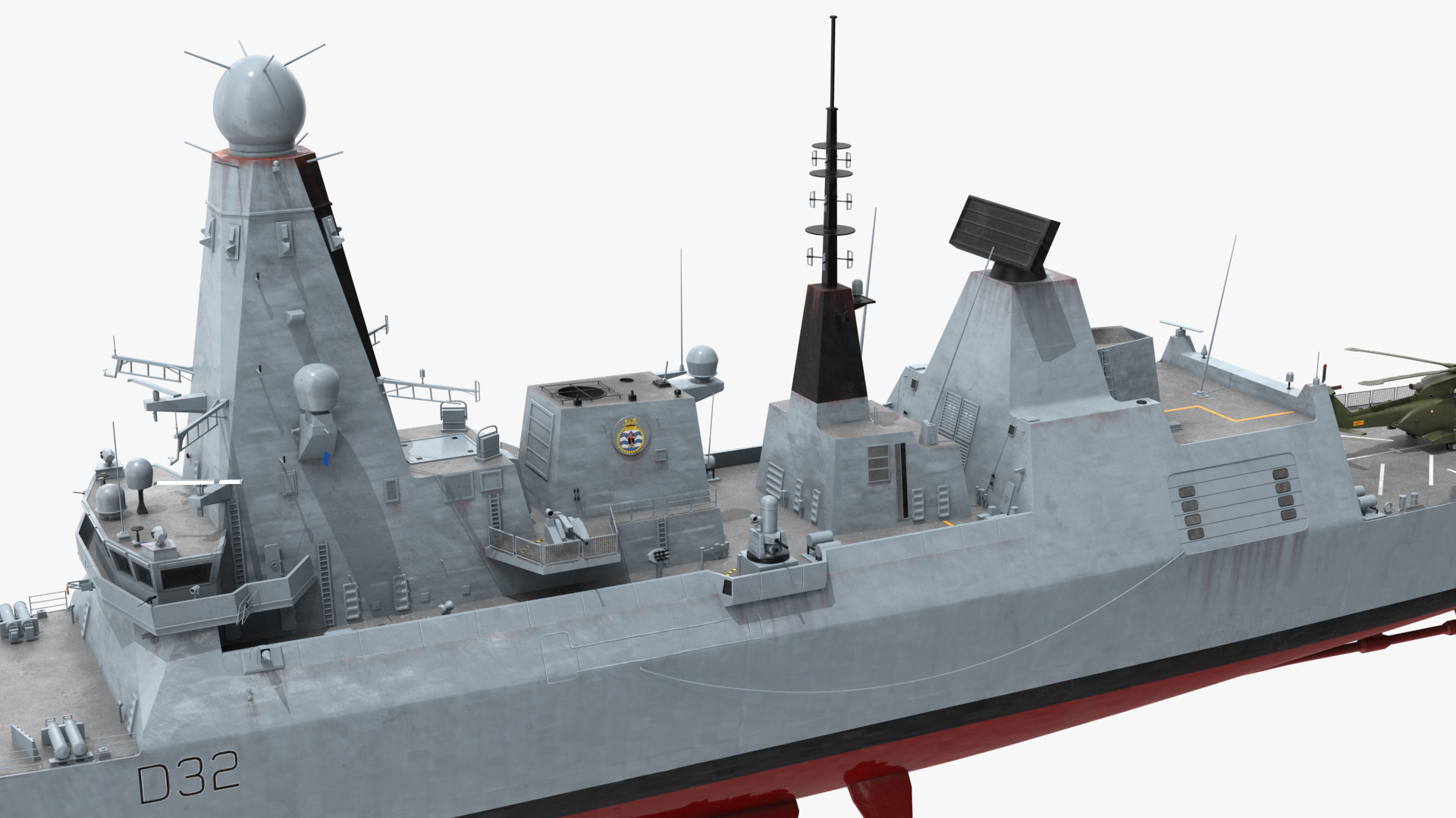 3D model Royal Navy Type 45 Destroyer with AW101 Helicopter