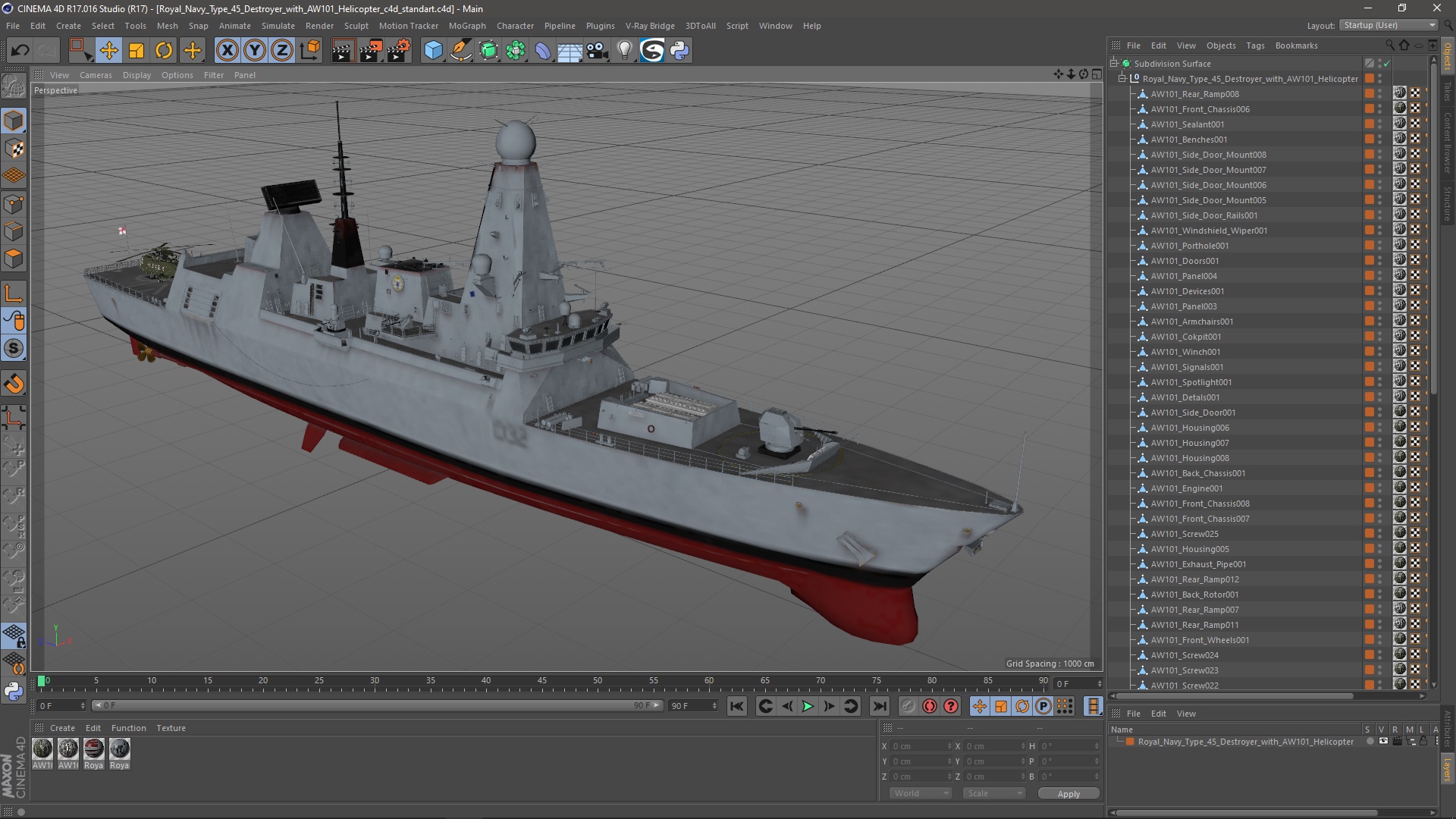 3D model Royal Navy Type 45 Destroyer with AW101 Helicopter