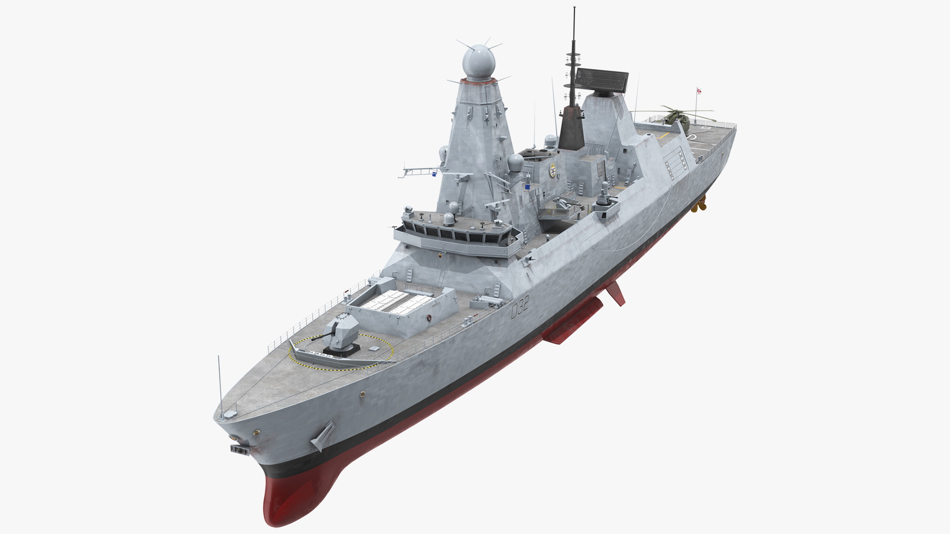 3D model Royal Navy Type 45 Destroyer with AW101 Helicopter