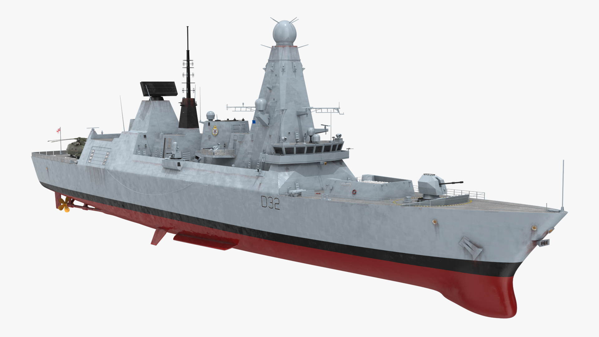 3D model Royal Navy Type 45 Destroyer with AW101 Helicopter