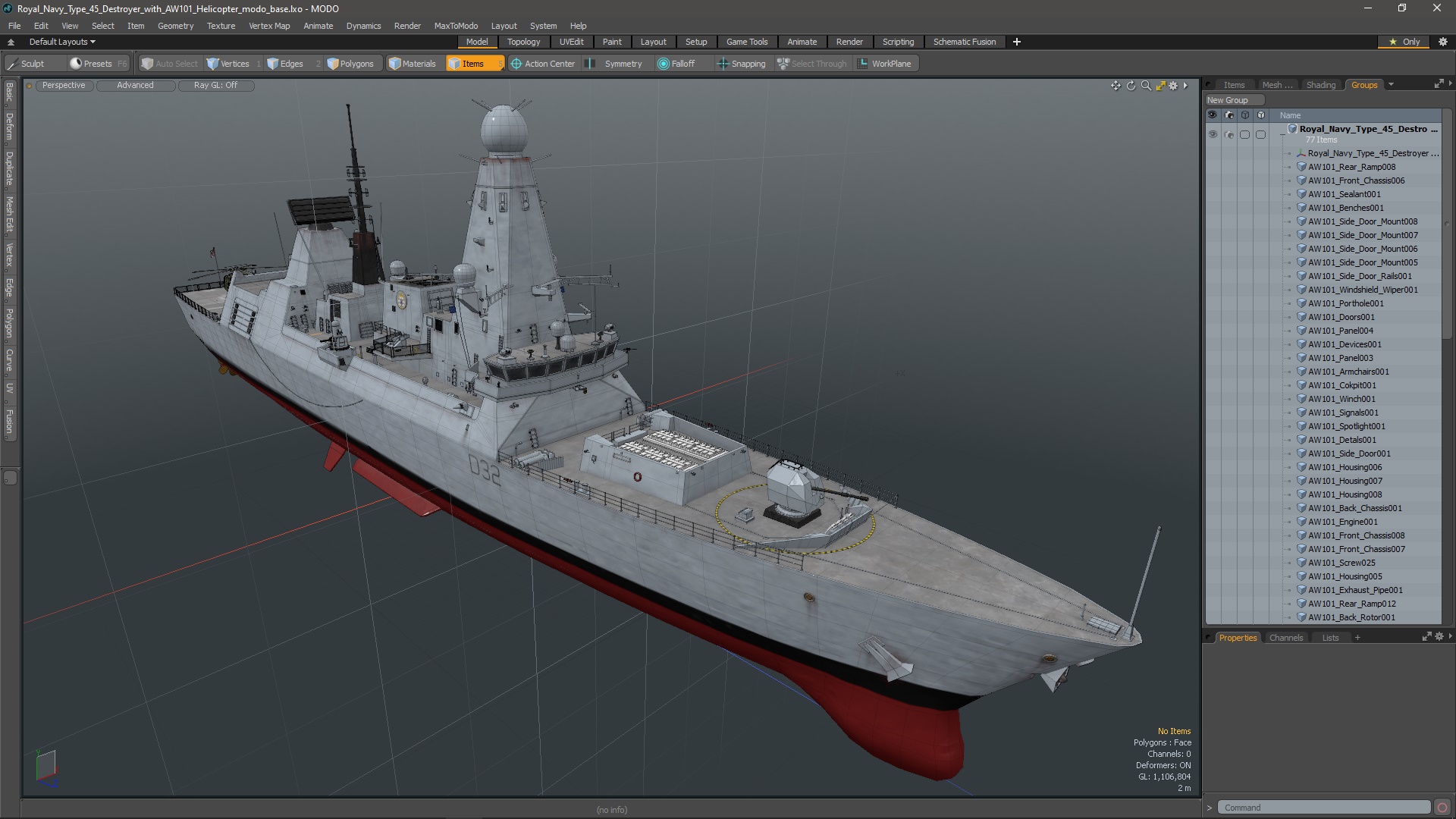 3D model Royal Navy Type 45 Destroyer with AW101 Helicopter