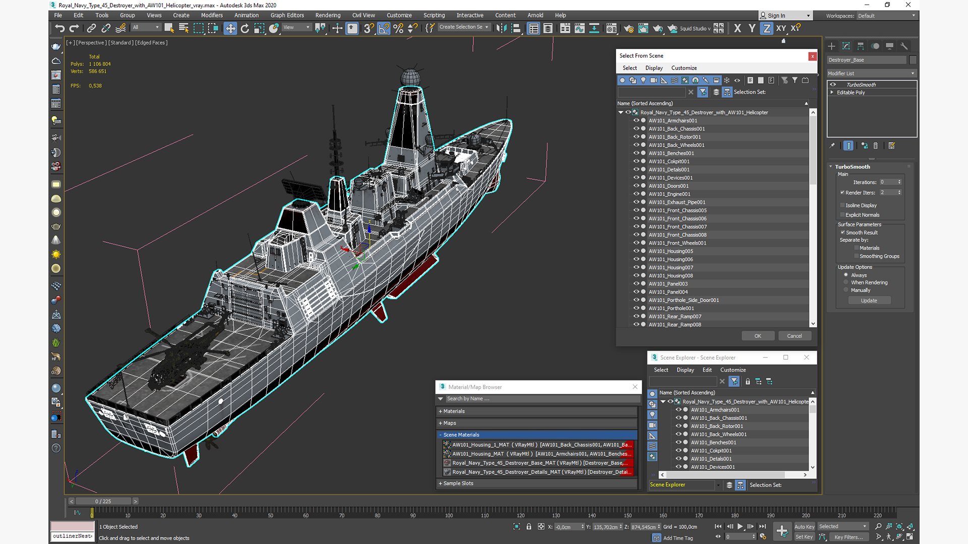 3D model Royal Navy Type 45 Destroyer with AW101 Helicopter