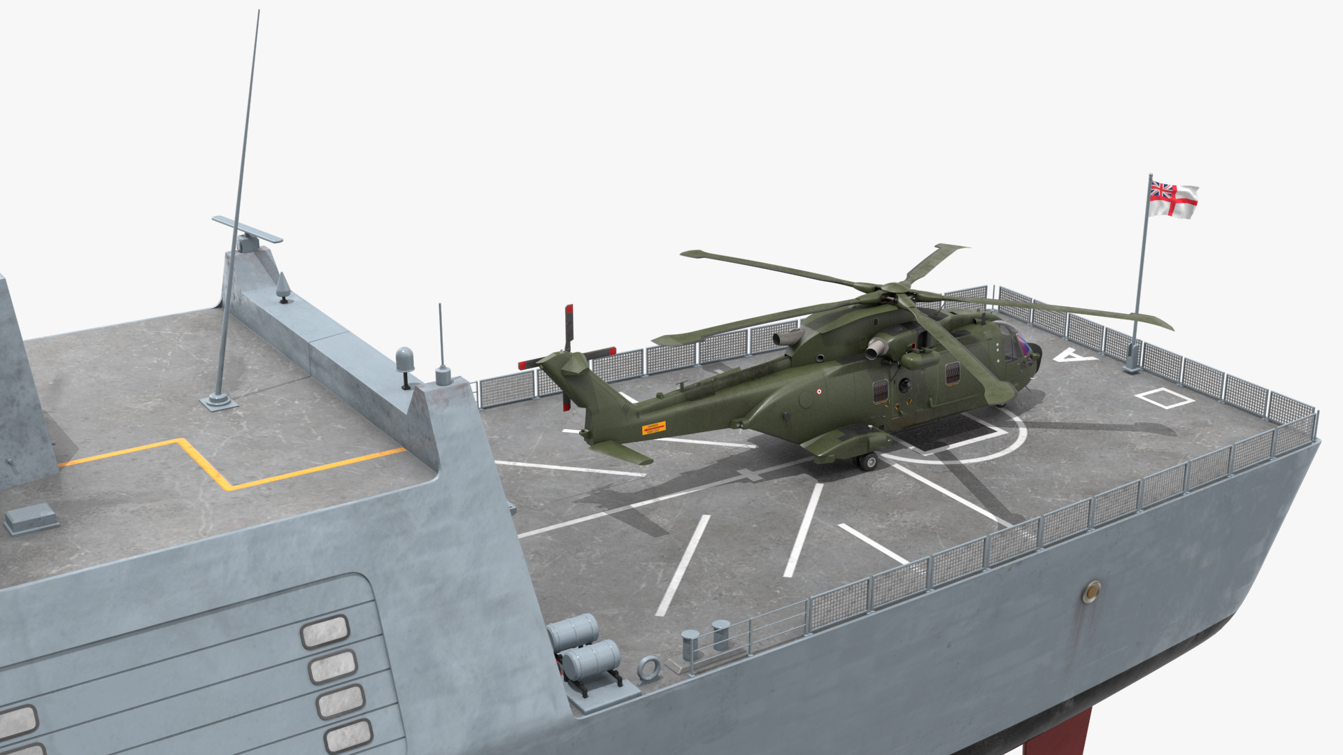 3D model Royal Navy Type 45 Destroyer with AW101 Helicopter