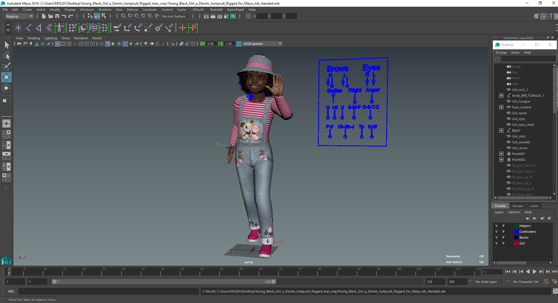 Young Black Girl a Denim Jumpsuit Rigged for Maya 3D model