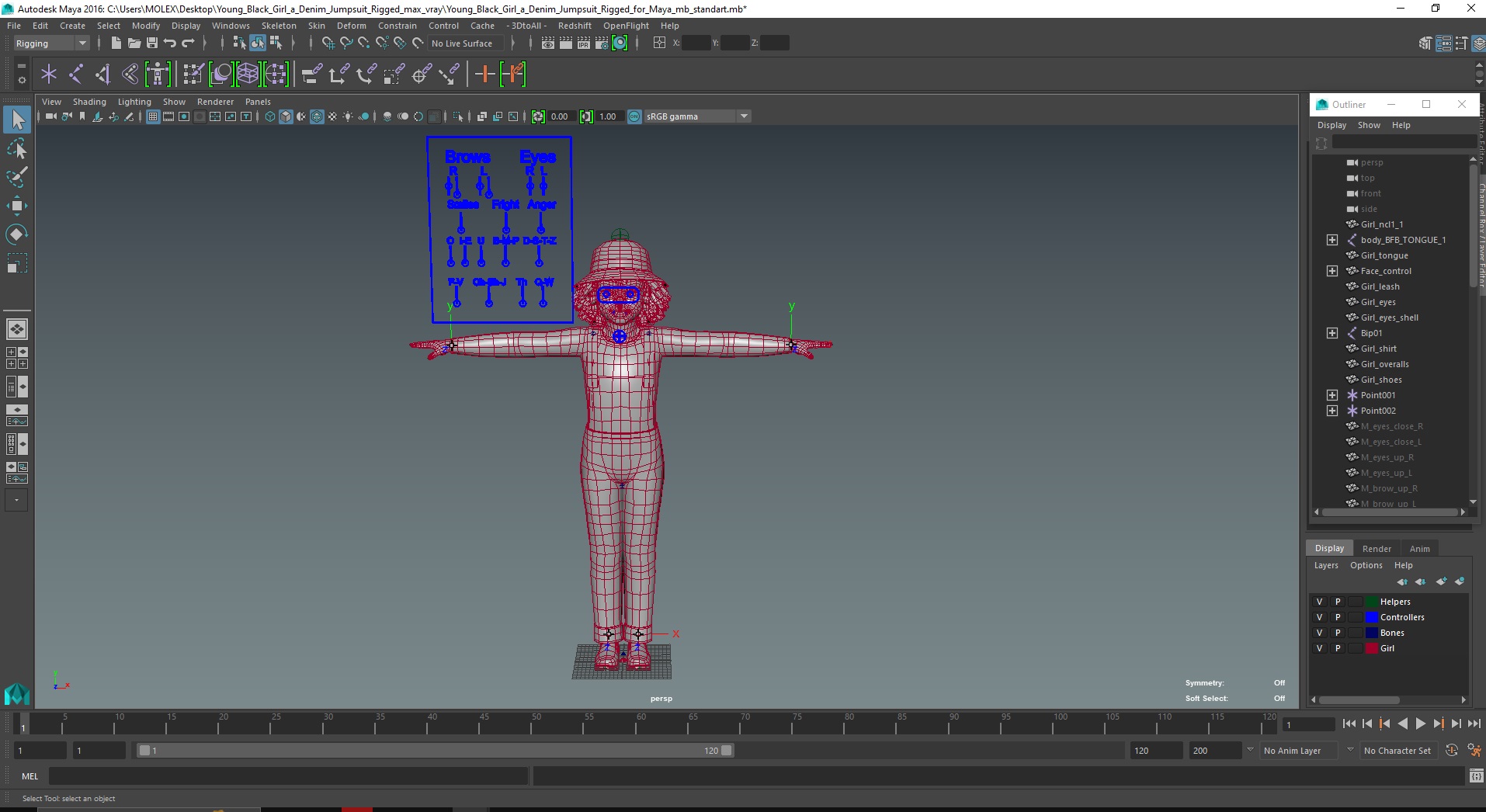 Young Black Girl a Denim Jumpsuit Rigged for Maya 3D model
