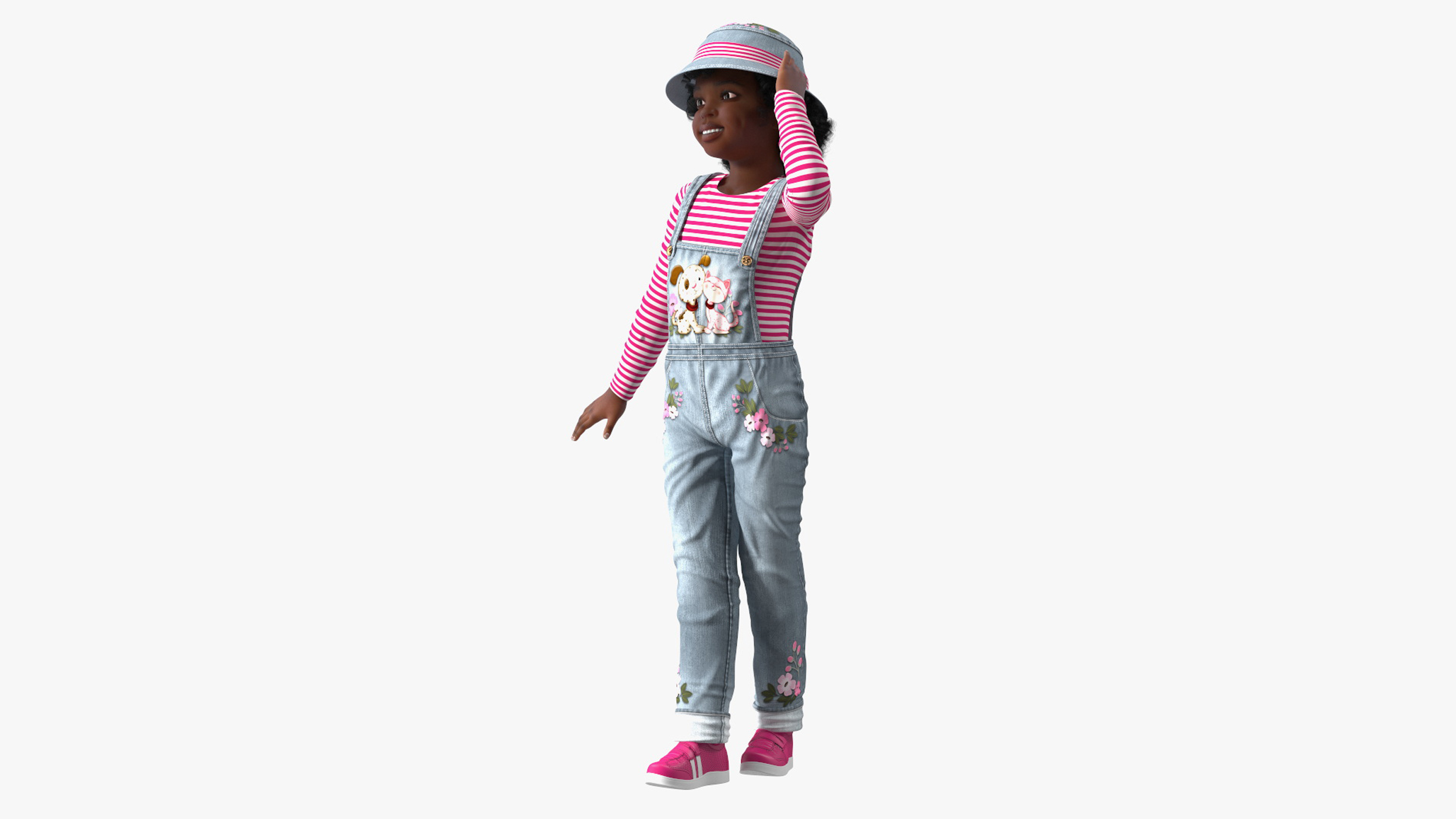Young Black Girl a Denim Jumpsuit Rigged for Maya 3D model