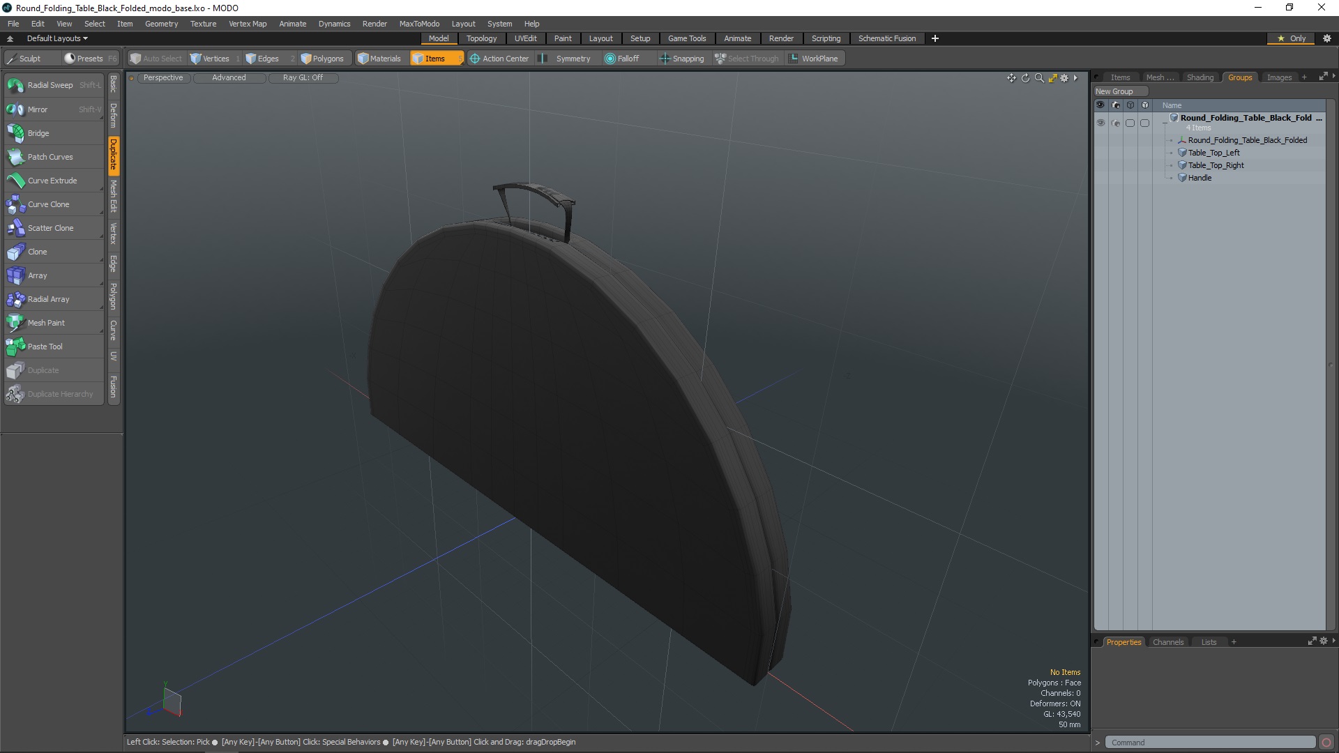 Round Folding Table Black Folded 3D